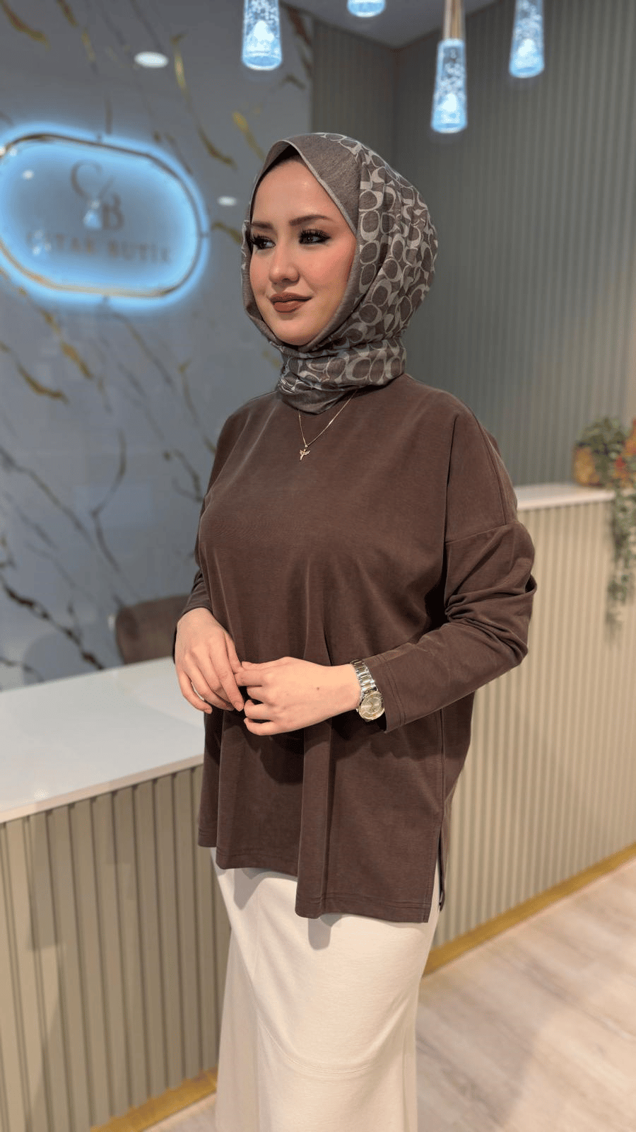 MRW 1807 SPOR MODAL TUNİK-KAHVERENGİ