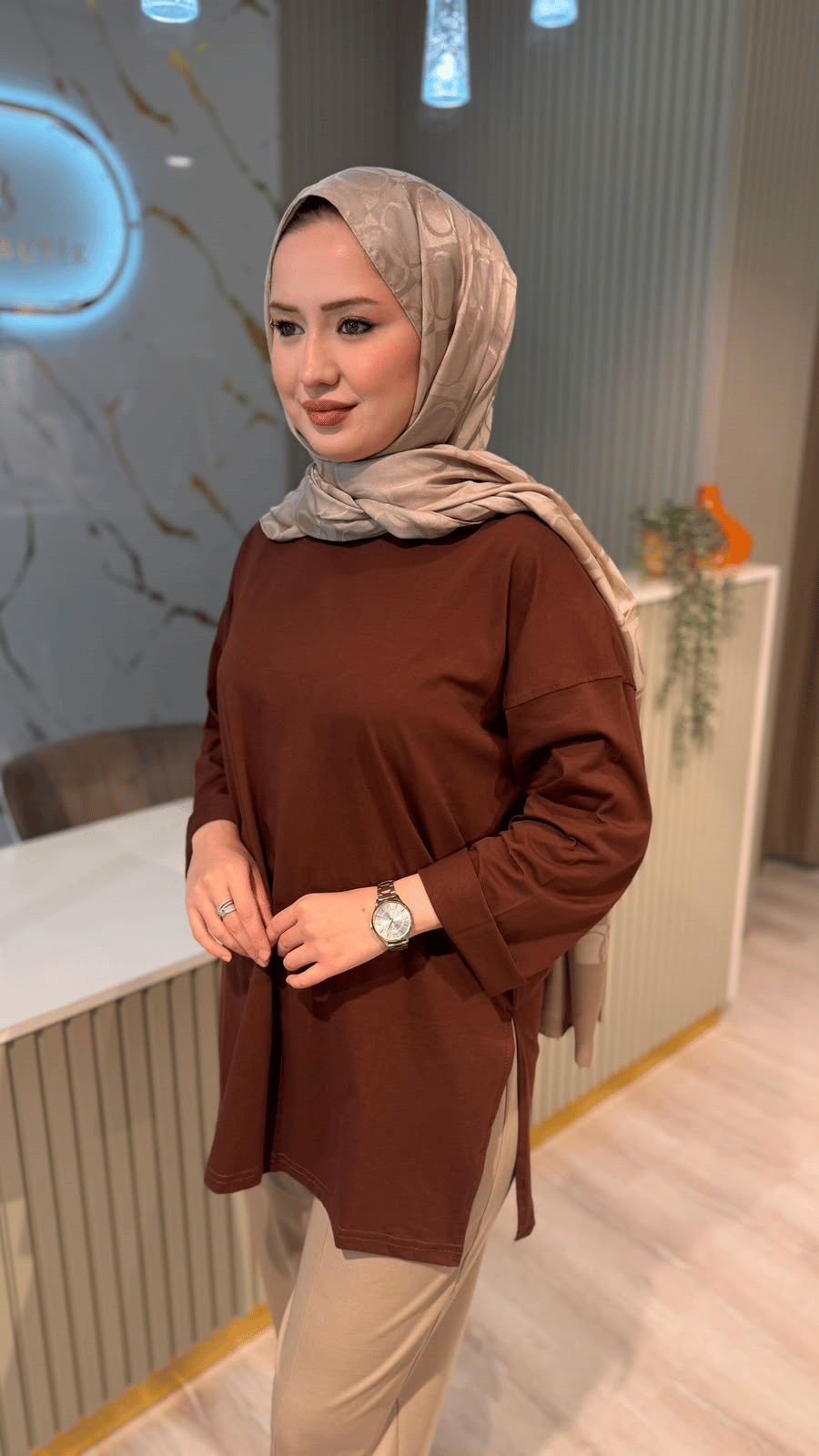MRW 1851 PİXİ UZUN KOL TSHIRT- KAHVERENGİ