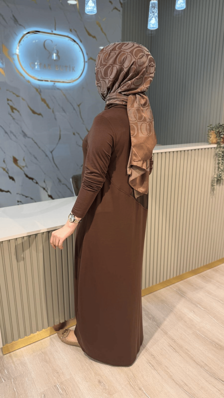 NÇ 26124 BAĞCIKLI BAMBU ELBİSE- KAHVE
