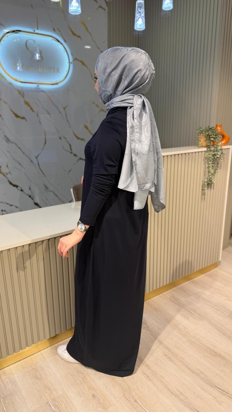 NÇ 26124 BAĞCIKLI BAMBU ELBİSE- LACİVERT