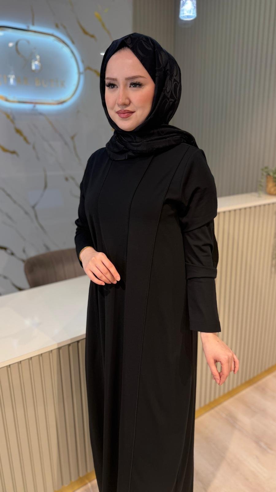 NÇ 26129 BAMBU ELBİSE - SİYAH