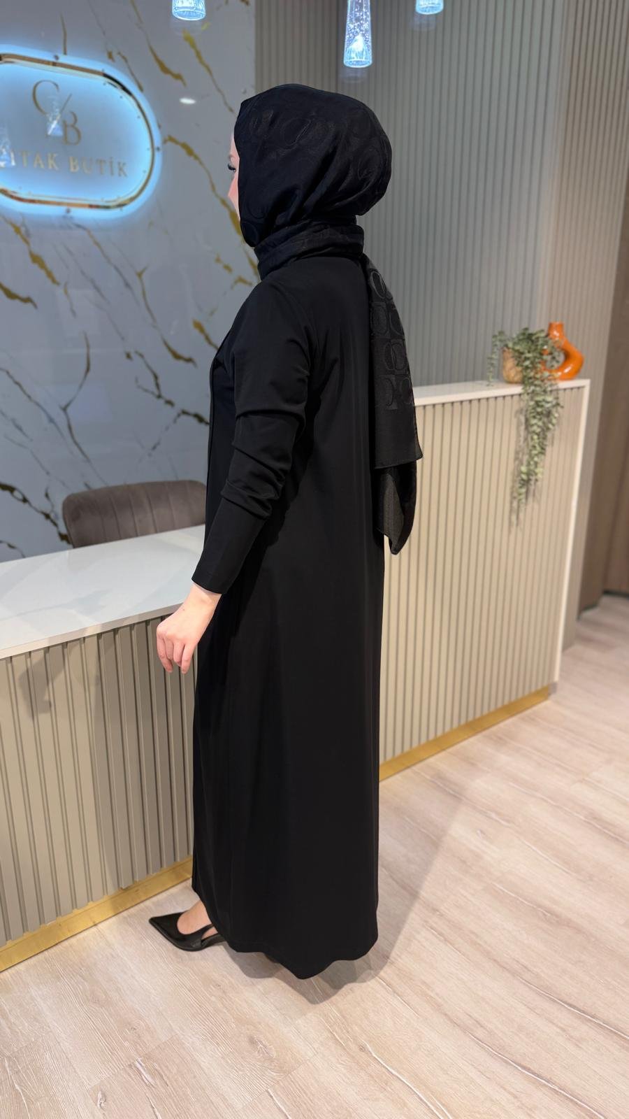 NÇ 26129 BAMBU ELBİSE - SİYAH
