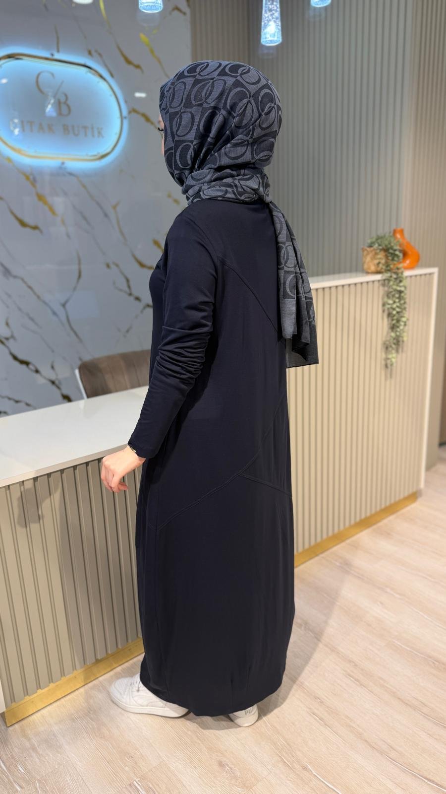 NÇ 26131 DÜĞME DETAY ELBİSE-LACİVERT