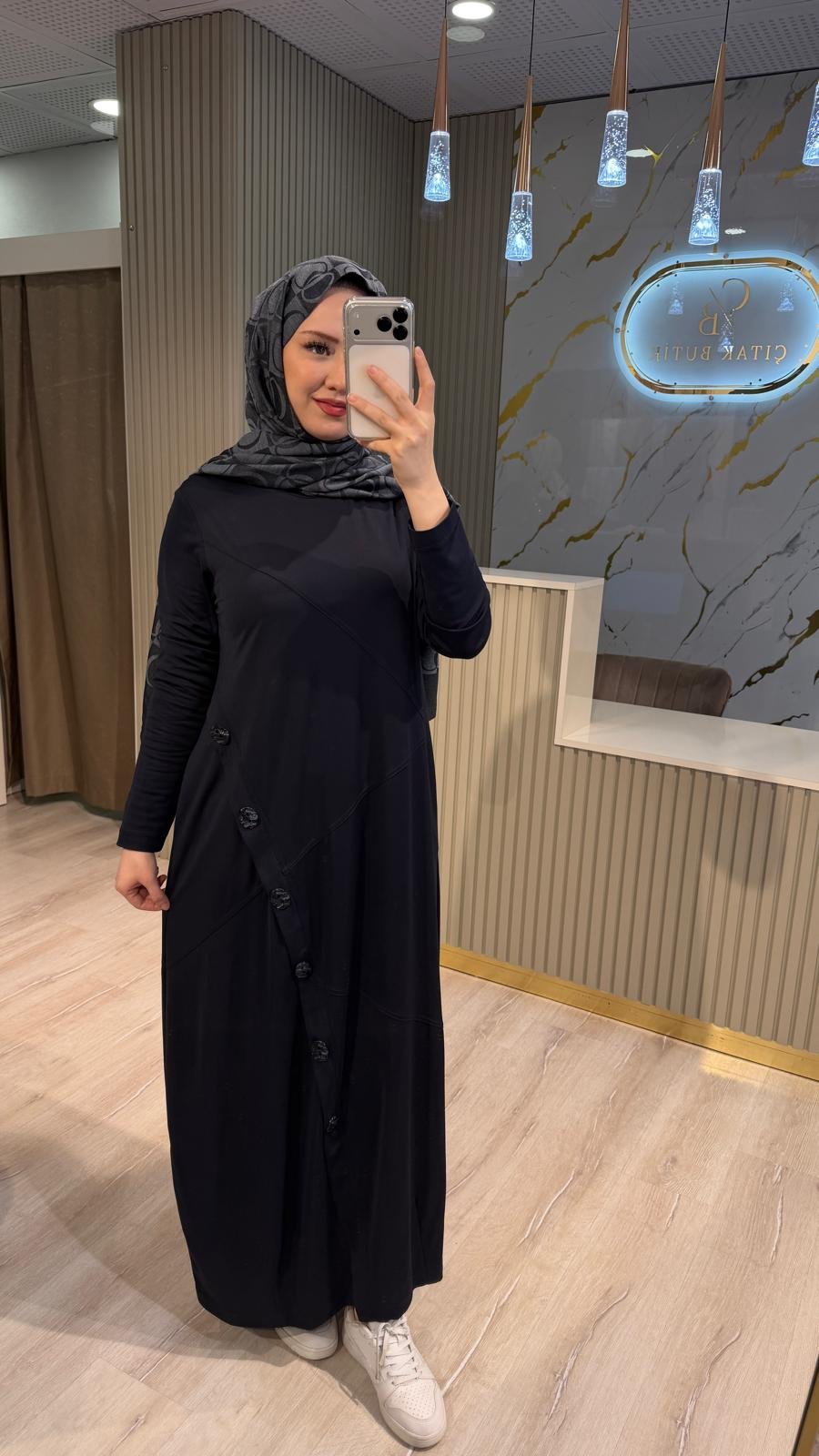 NÇ 26131 DÜĞME DETAY ELBİSE-LACİVERT