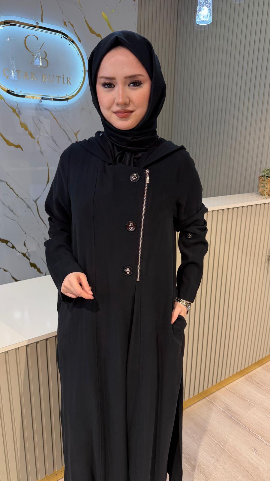NÇ 26468 DÜĞME DETAY UZUN PANTOLONLU TAKIM-SİYAH