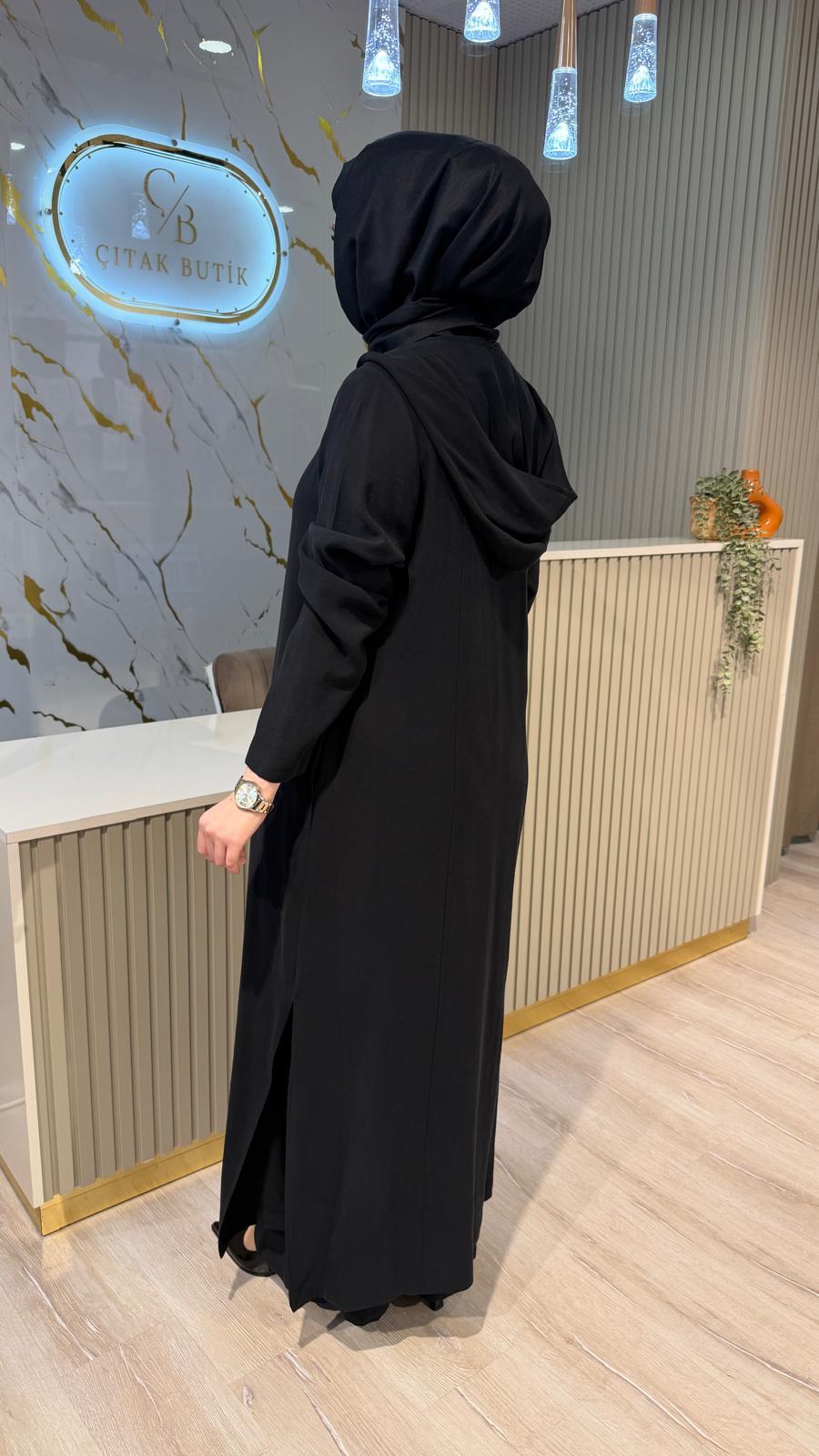 NÇ 26468 DÜĞME DETAY UZUN PANTOLONLU TAKIM-SİYAH