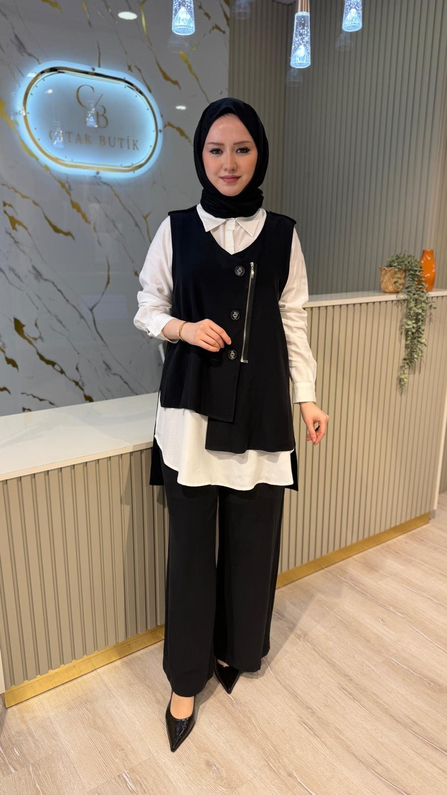 NÇ 26606 DÜĞME FERMUAR DETAYLI 3'LÜ TAKIM-SİYAH