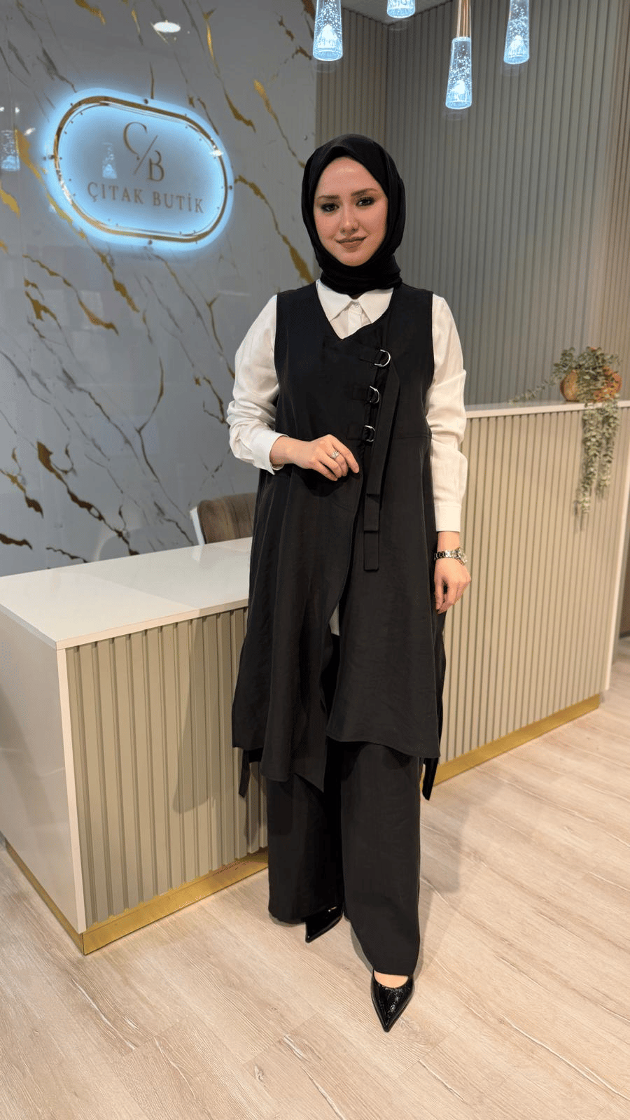 NÇ 26608 YELEKLİ 3'LÜ PANTOLONLU TAKIM-SİYAH