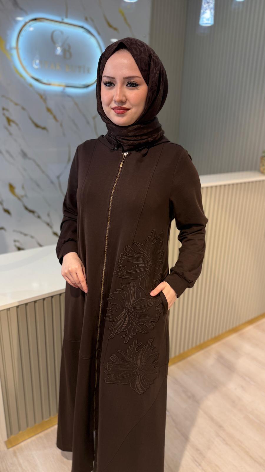 NÇ 26910NAKIŞ DETAY BAMBU FERACE-KAHVE