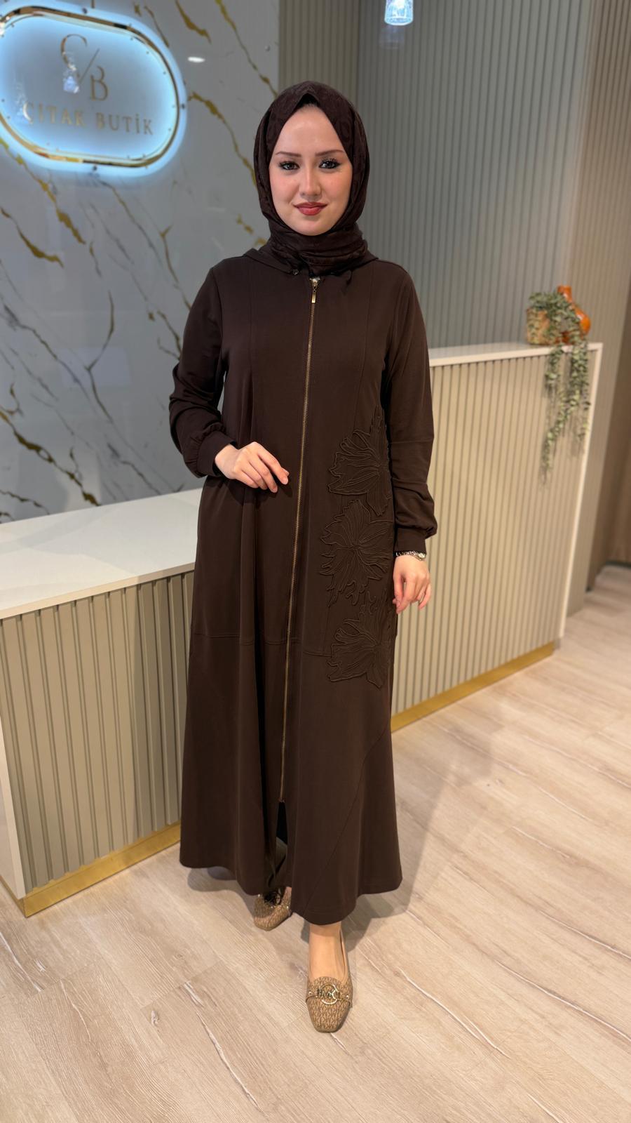 NÇ 26910NAKIŞ DETAY BAMBU FERACE-KAHVE