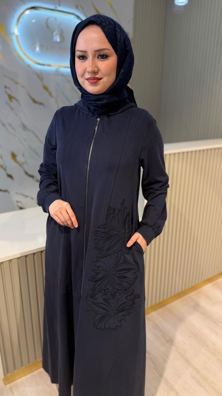 NÇ 26910NAKIŞ DETAY BAMBU FERACE-LACİVERT