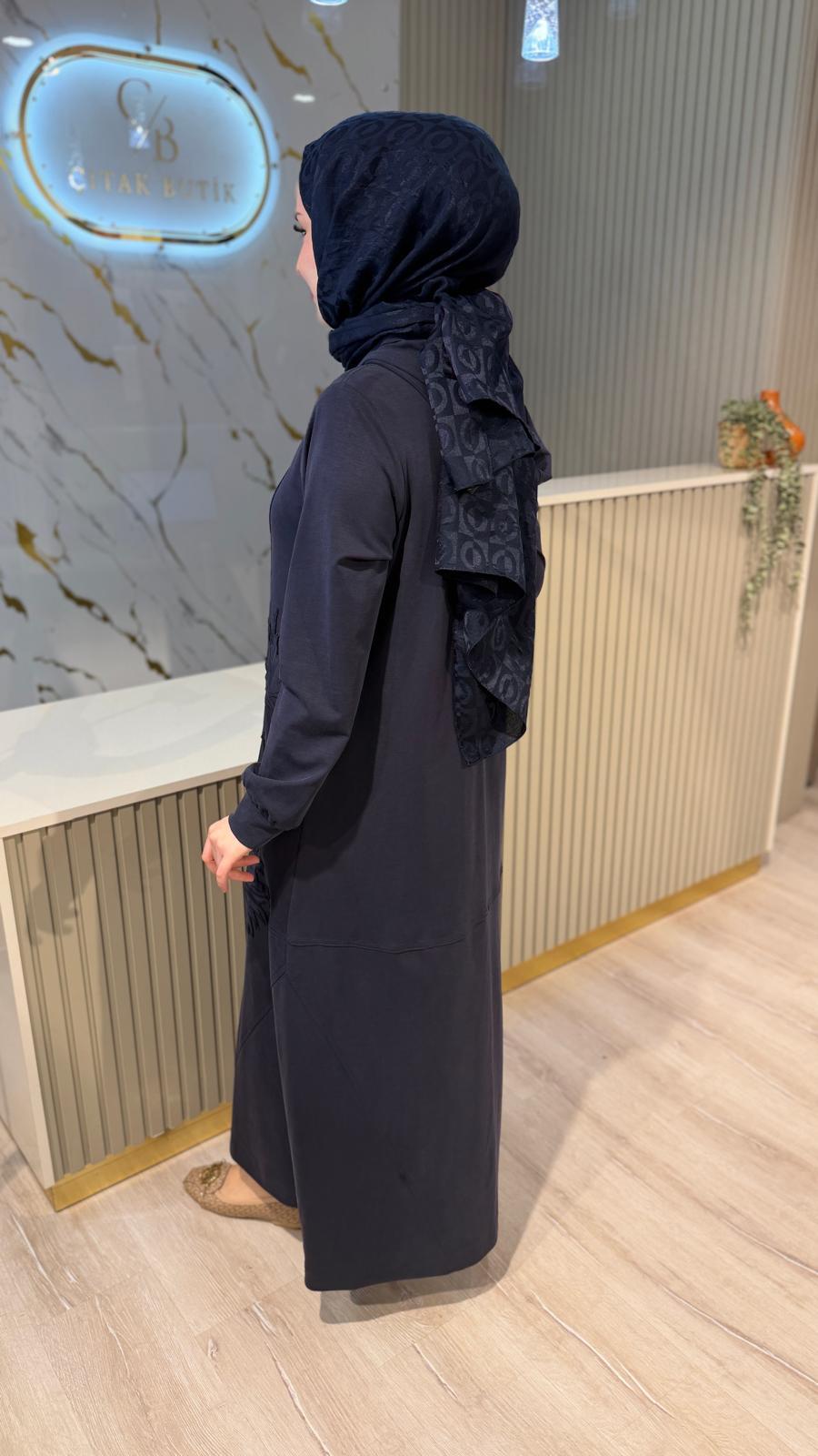 NÇ 26910NAKIŞ DETAY BAMBU FERACE-LACİVERT