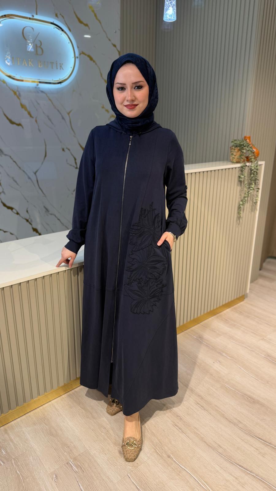 NÇ 26910NAKIŞ DETAY BAMBU FERACE-LACİVERT