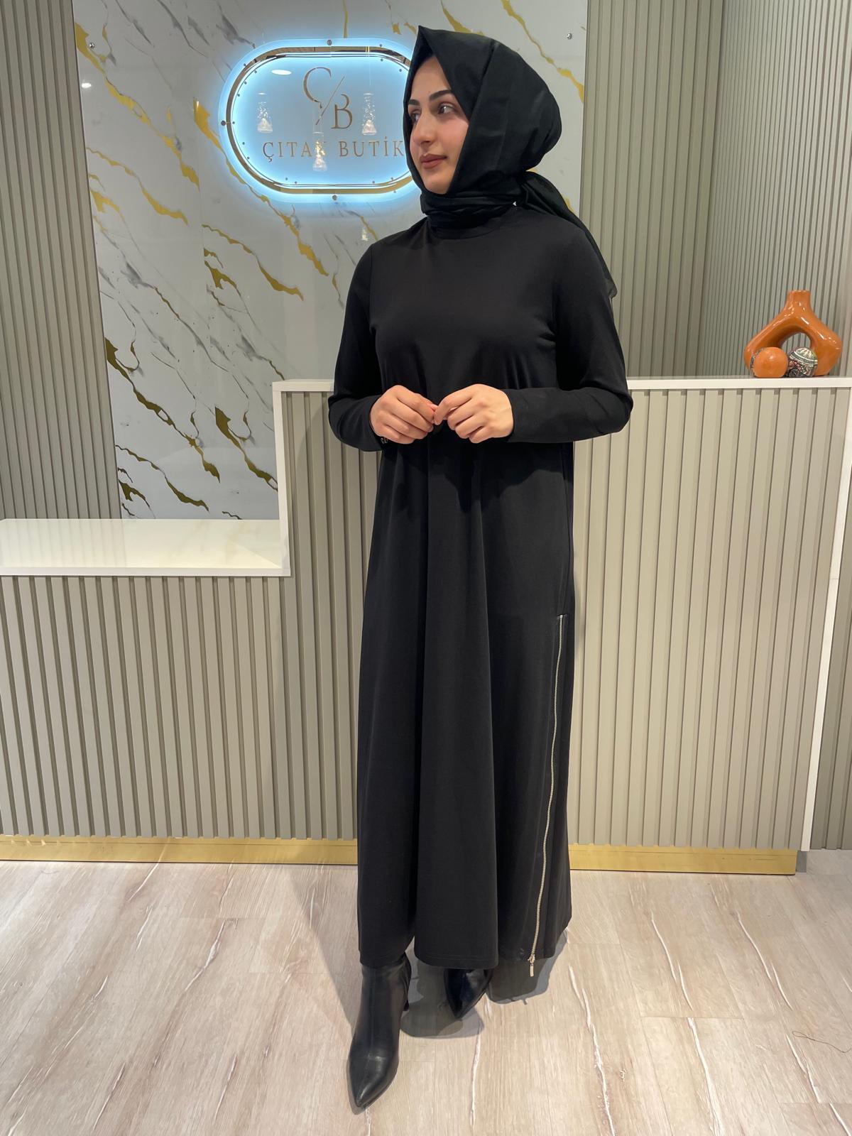 NURCAN ÇETİN 25177 KEMERLİ ELBİSE-SİYAH