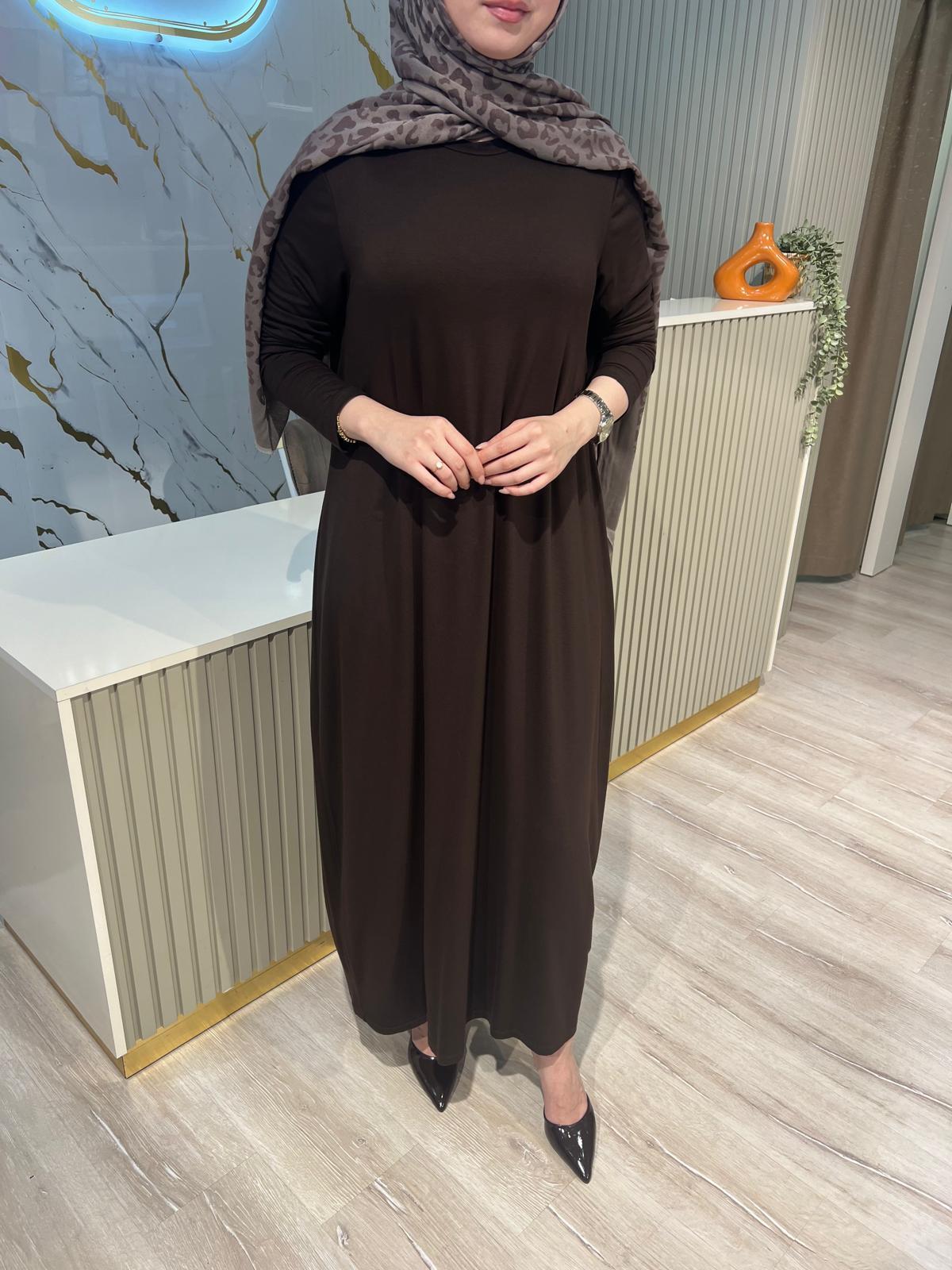 NURCAN ÇETİN 25193 BASIC ELBİSE-KAHVE