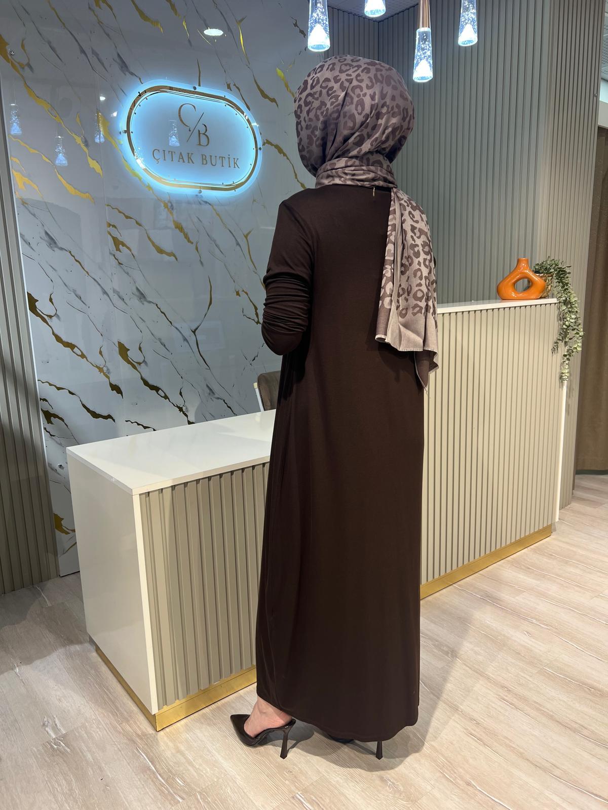 NURCAN ÇETİN 25193 BASIC ELBİSE-KAHVE