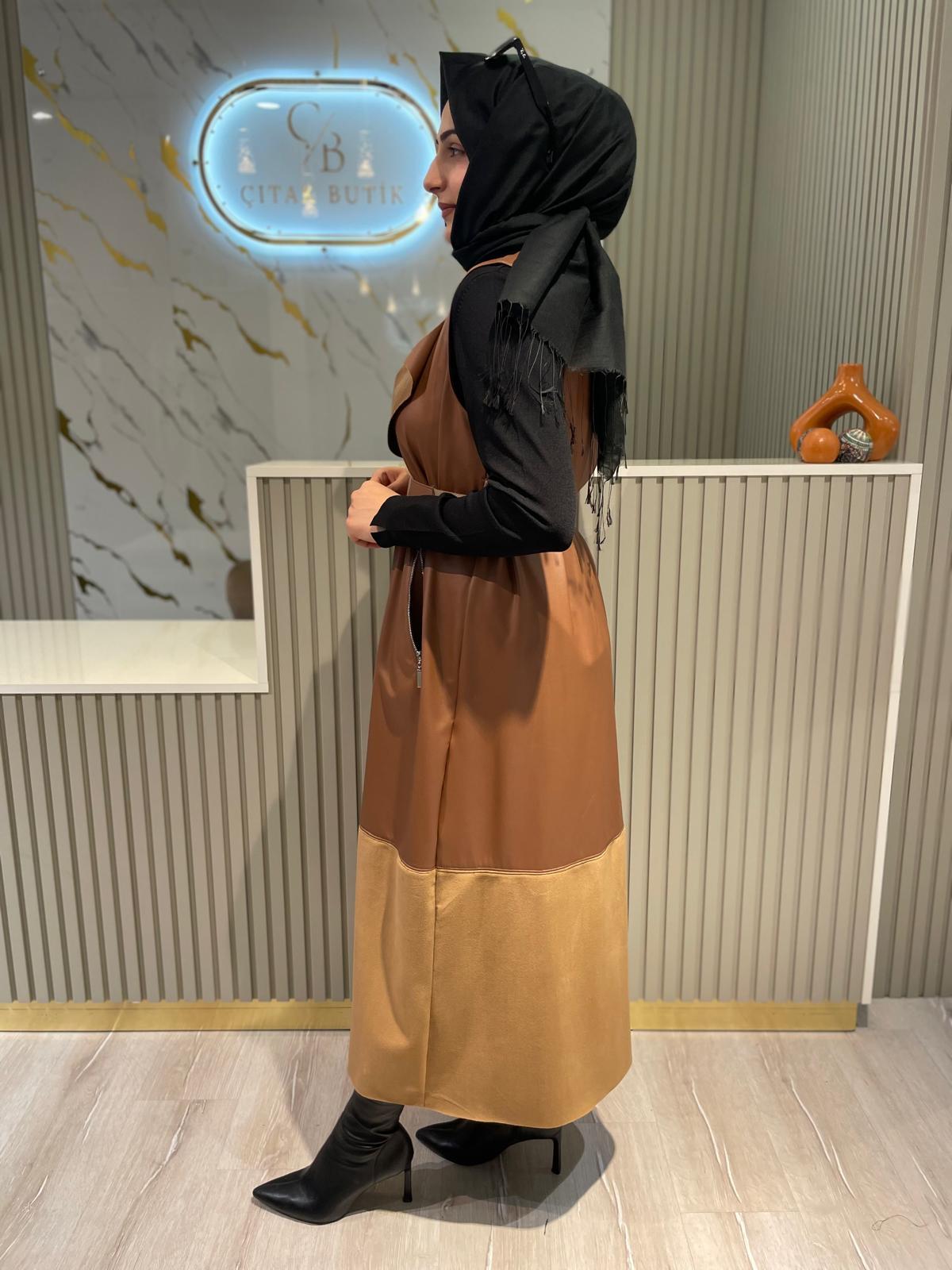 NURCAN ÇETİN 25269 DERİ YELEK-TABA