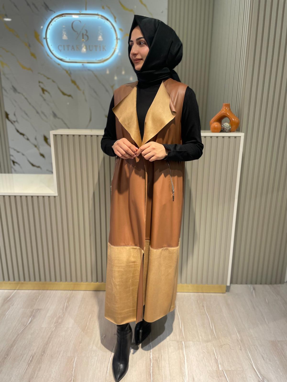 NURCAN ÇETİN 25269 DERİ YELEK-TABA