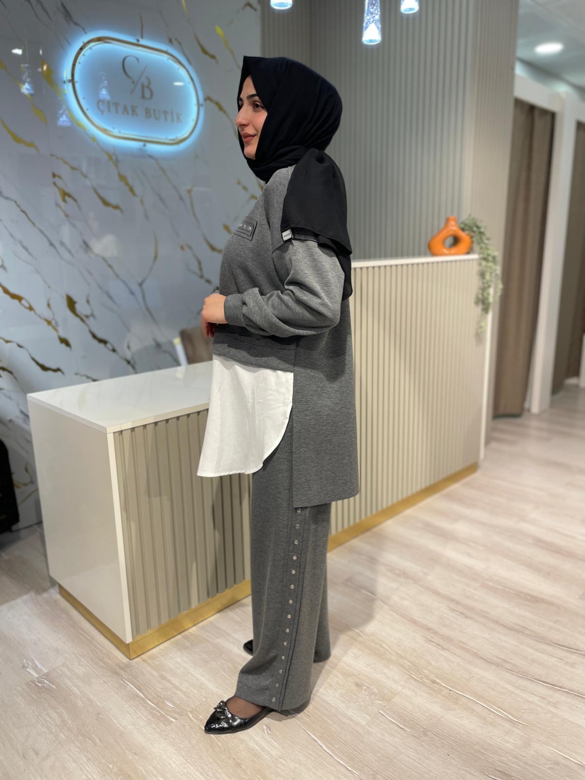 NURCAN ÇETİN 25574 PANTOLONLU SPOR TAKIM-GRİ