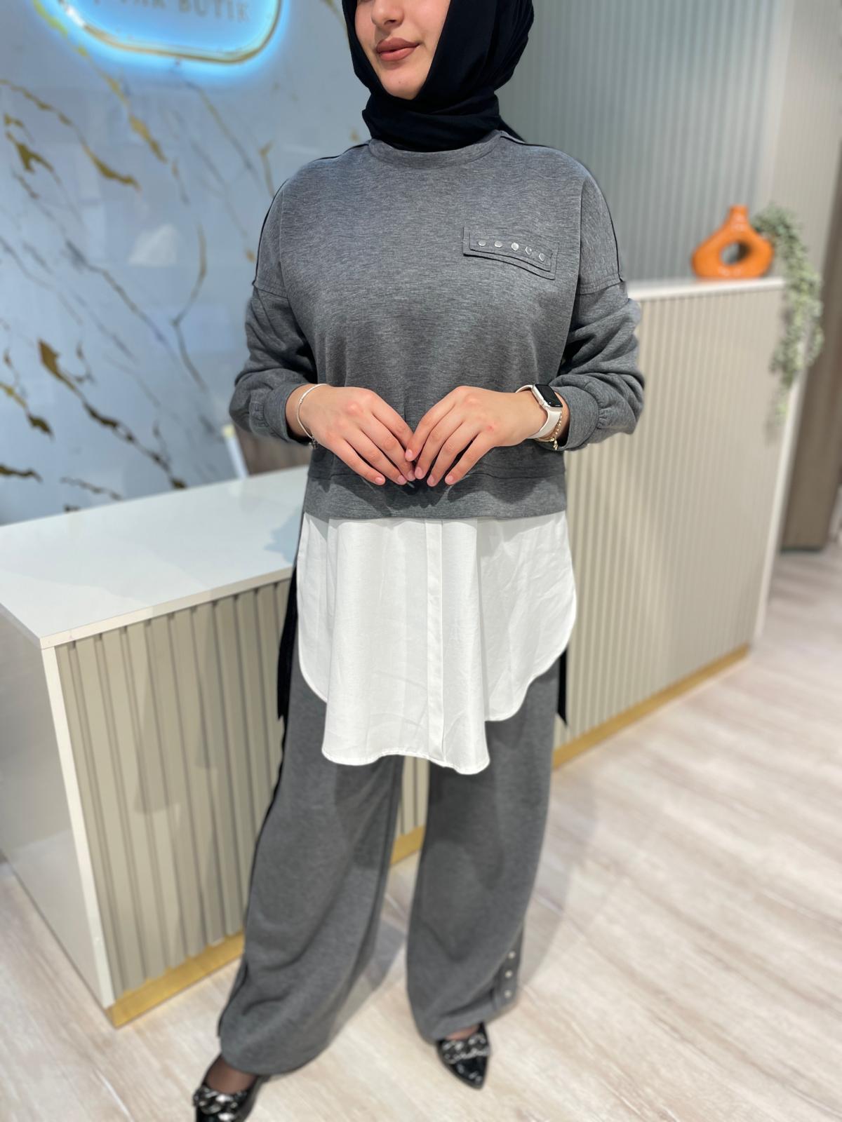 NURCAN ÇETİN 25574 PANTOLONLU SPOR TAKIM-GRİ