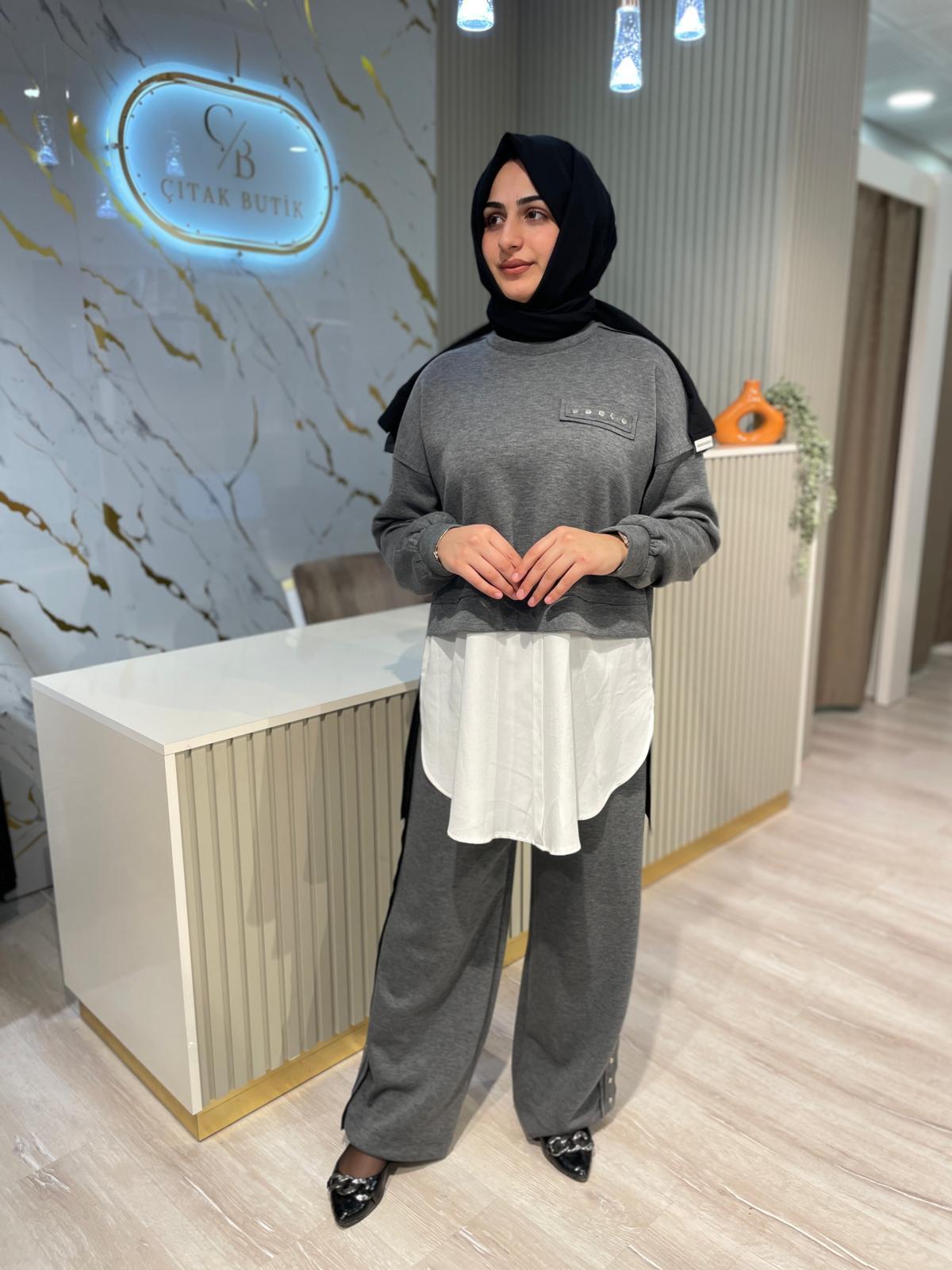 NURCAN ÇETİN 25574 PANTOLONLU SPOR TAKIM-GRİ