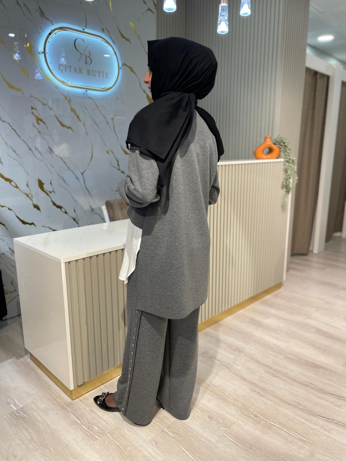 NURCAN ÇETİN 25574 PANTOLONLU SPOR TAKIM-GRİ