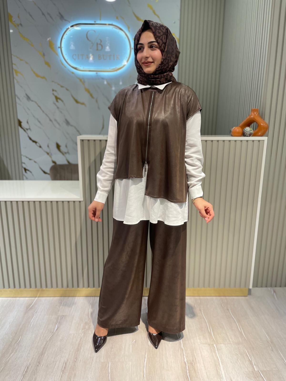 NURCAN ÇETİN 25616 3LÜ TAKIM-KAHVE