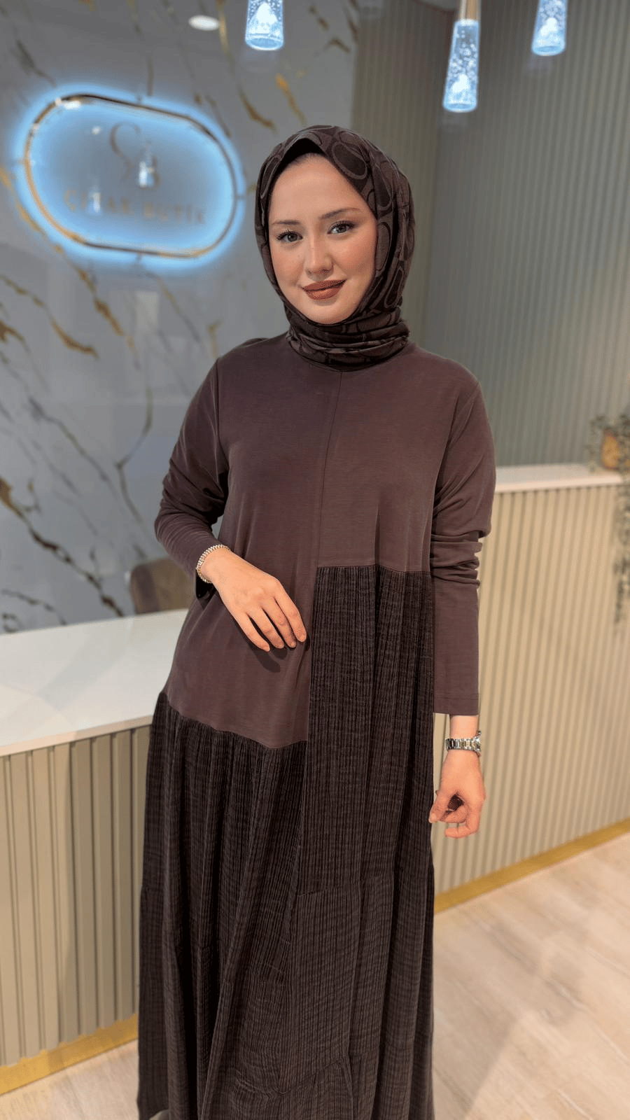 NURCAN ÇETİN 26154 ELBİSE - KAHVE