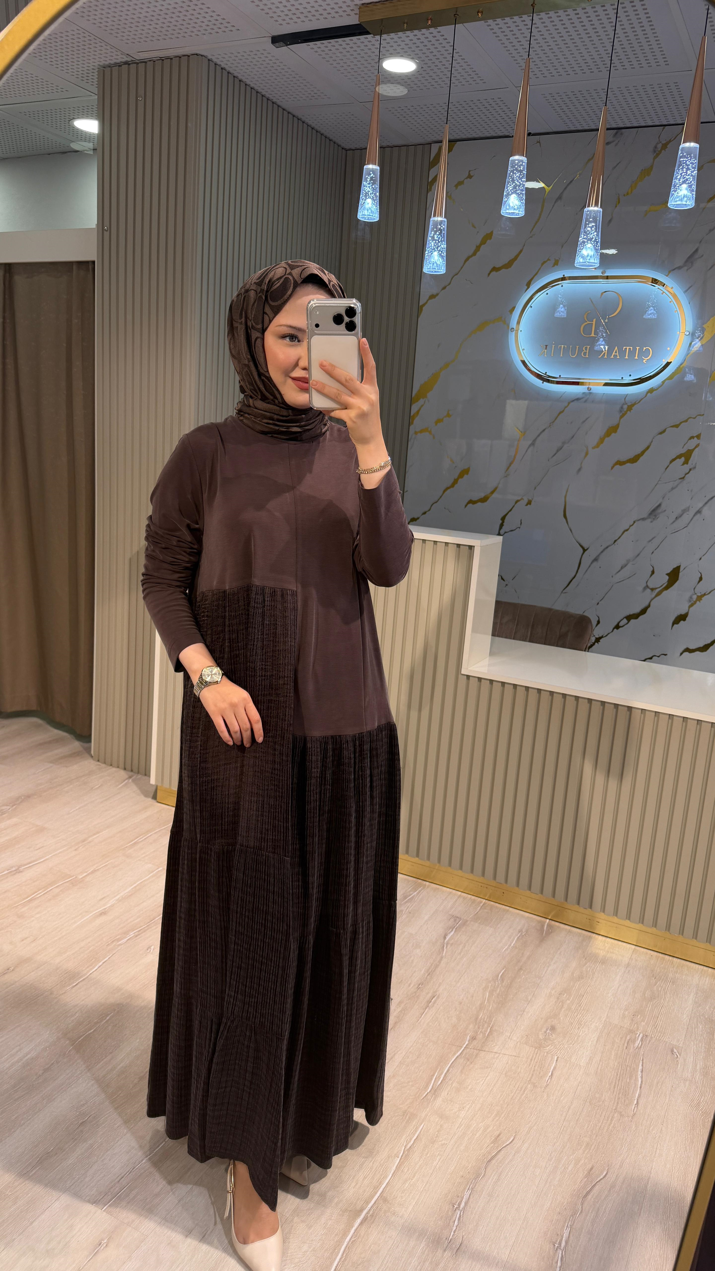 NURCAN ÇETİN 26154 ELBİSE - KAHVE