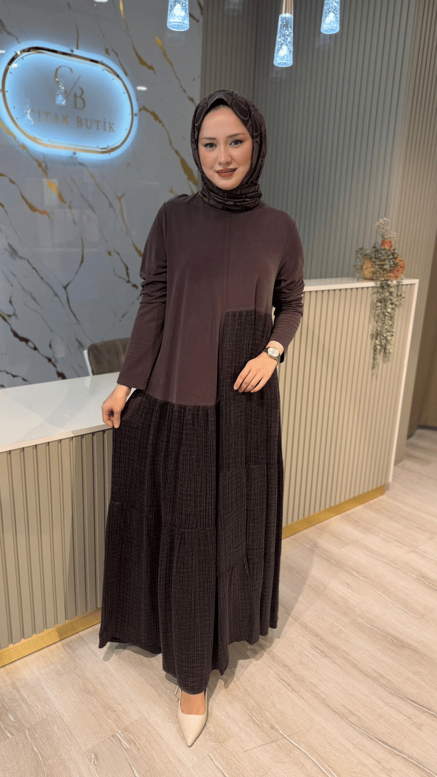 NURCAN ÇETİN 26154 ELBİSE - KAHVE