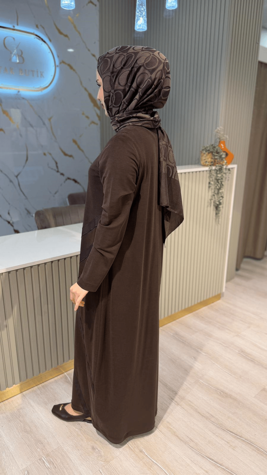 NURCAN ÇETİN 26158 FERMUAR DETAY ELBİSE-KAHVE