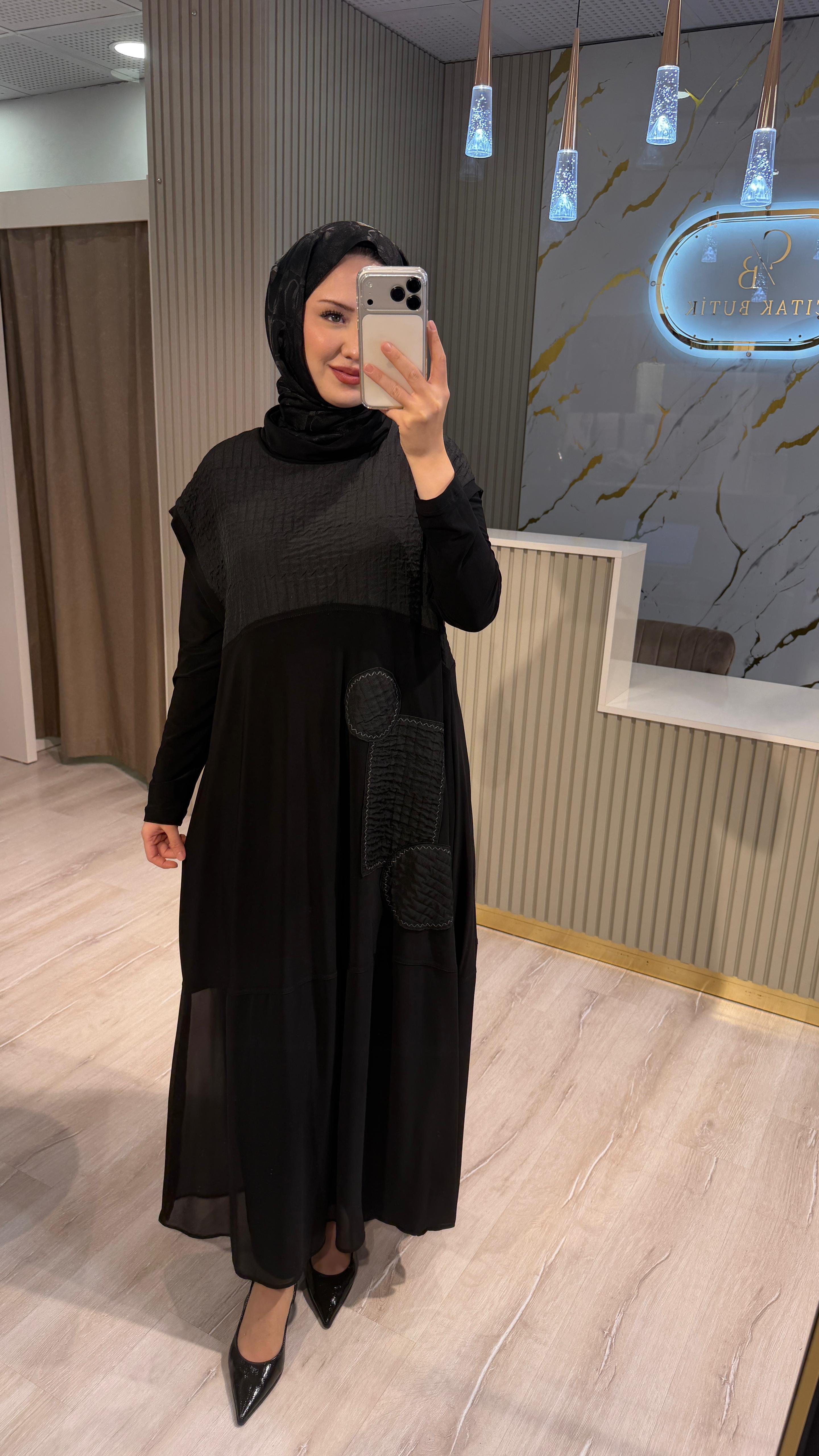 NURCAN ÇETİN 26517  JİLE ELBİSE TAKIM- SİYAH