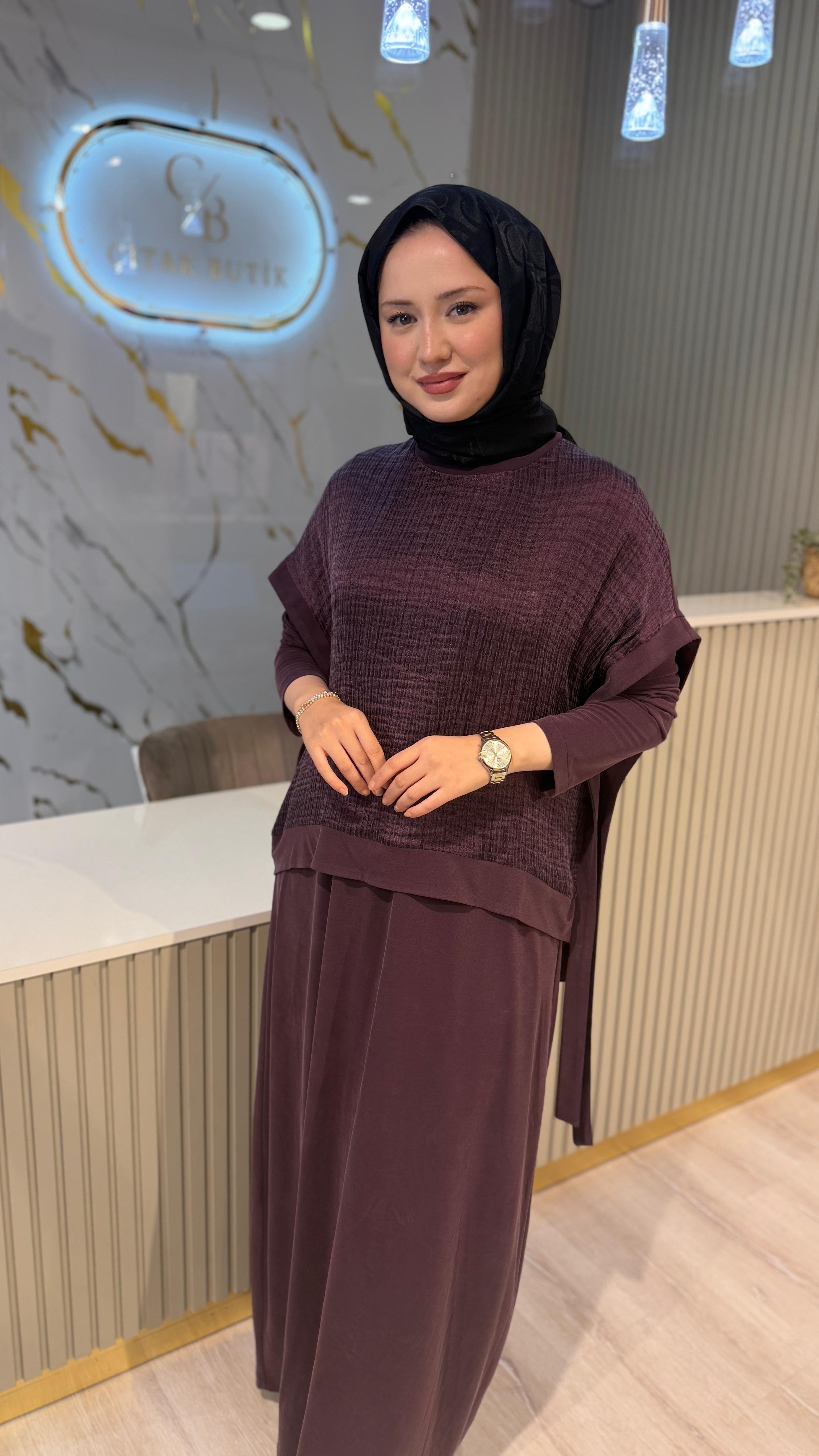 NURCAN ÇETİN 26544 İKİLİ ELBİSE-MÜRDÜM