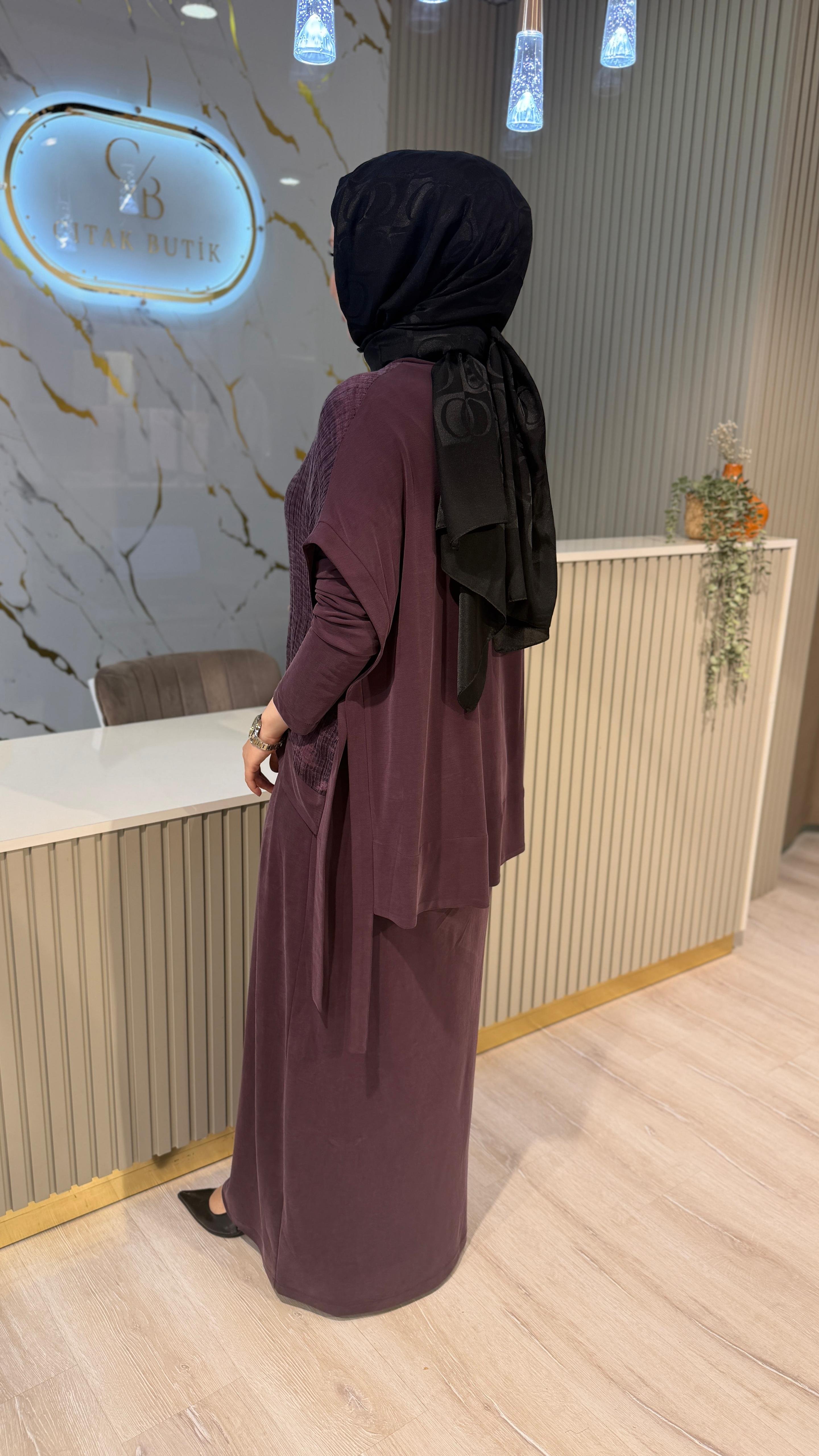 NURCAN ÇETİN 26544 İKİLİ ELBİSE-MÜRDÜM
