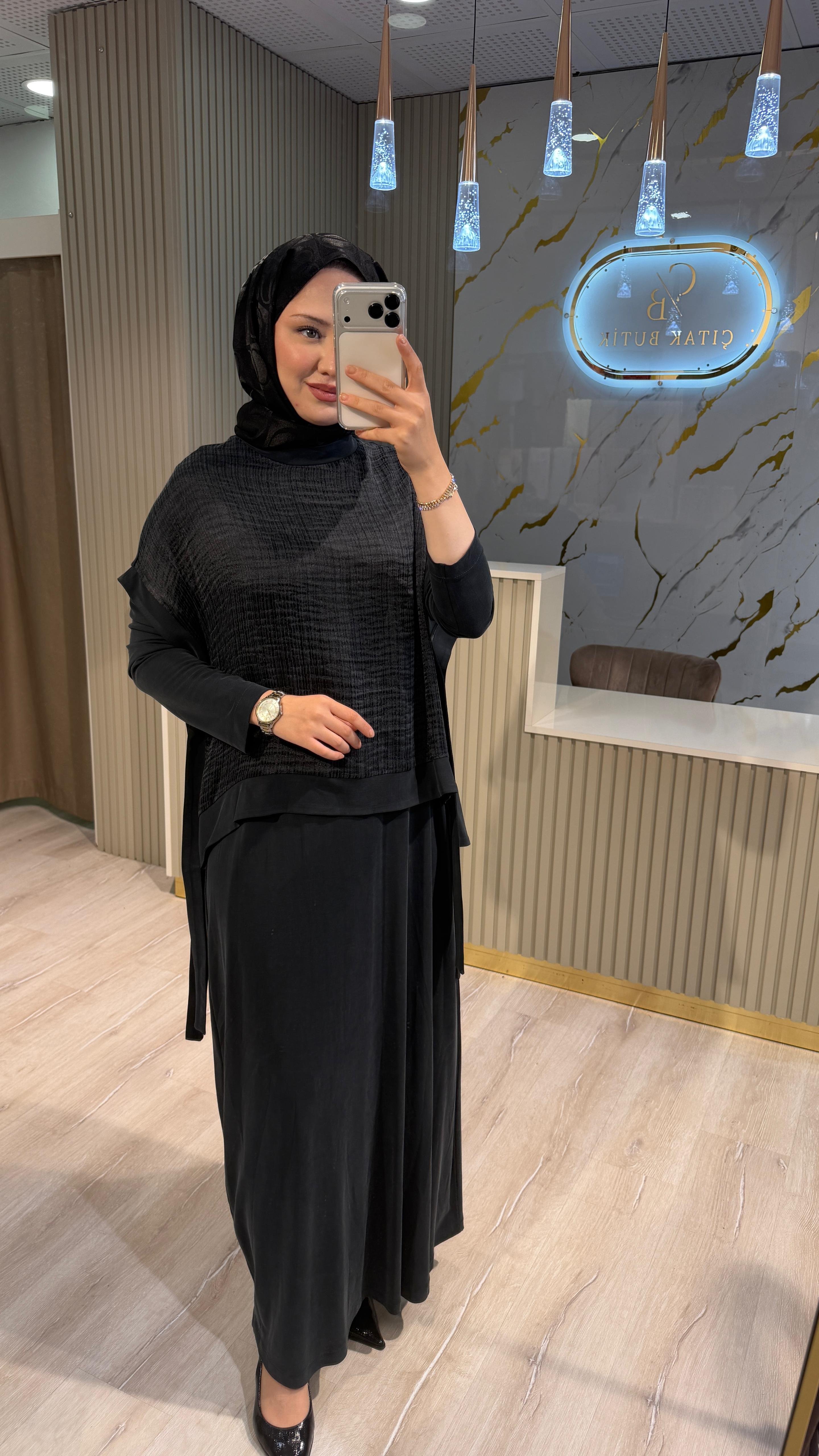 NURCAN ÇETİN 26544 İKİLİ ELBİSE-SİYAH