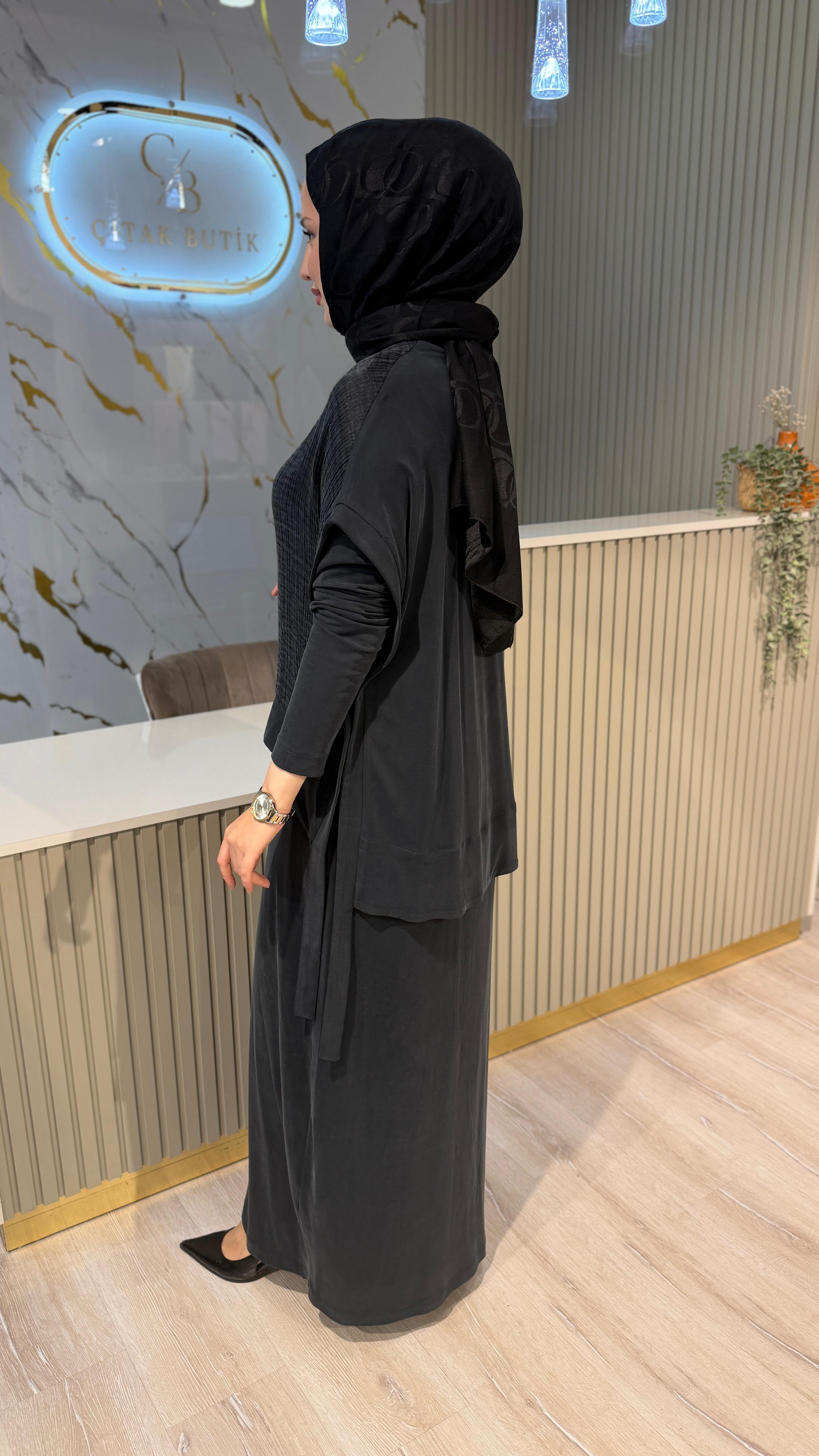 NURCAN ÇETİN 26544 İKİLİ ELBİSE-SİYAH