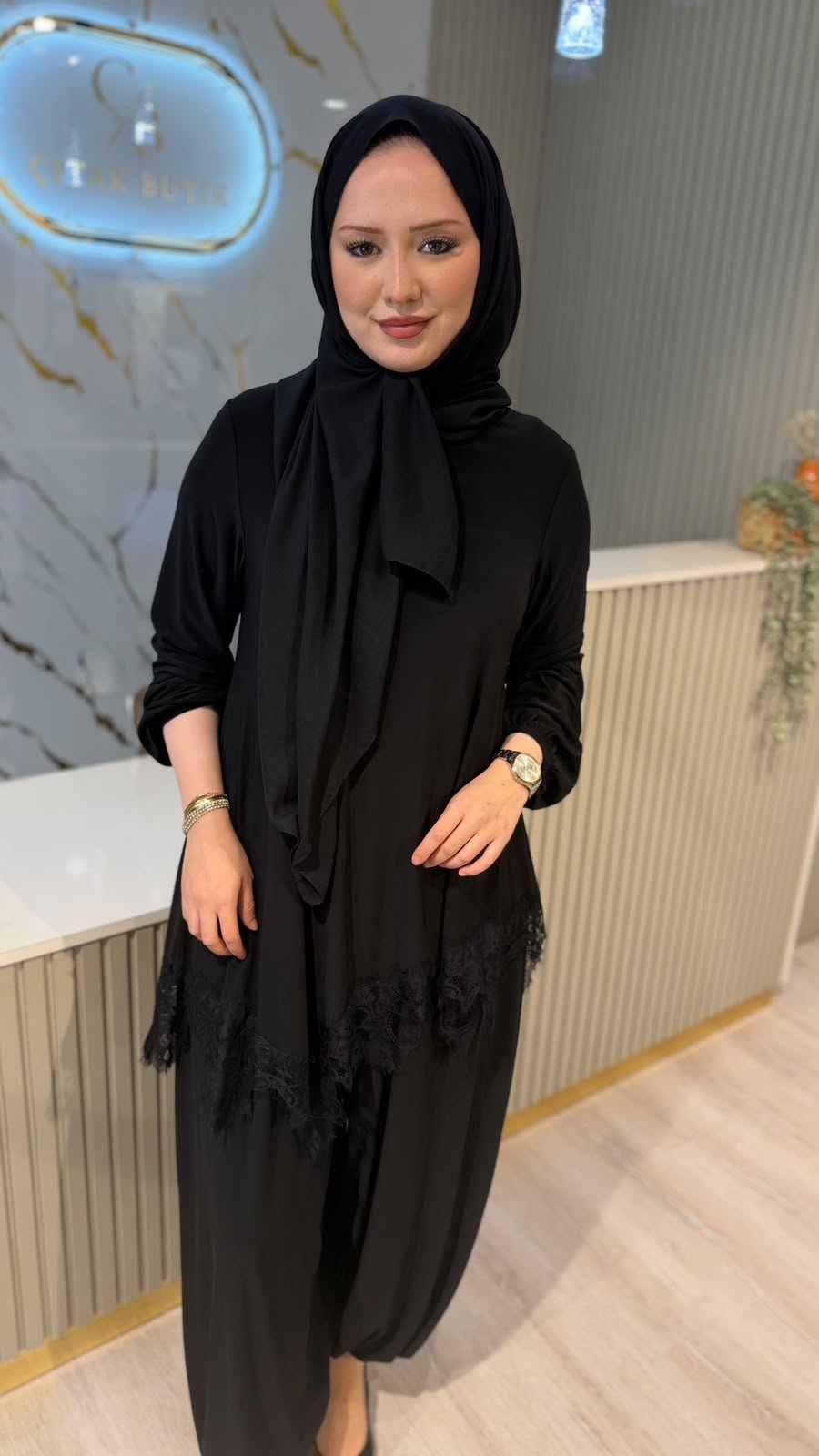 NURCAN ÇETİN 26560 DANTEL DETAY TAKIM-SİYAH