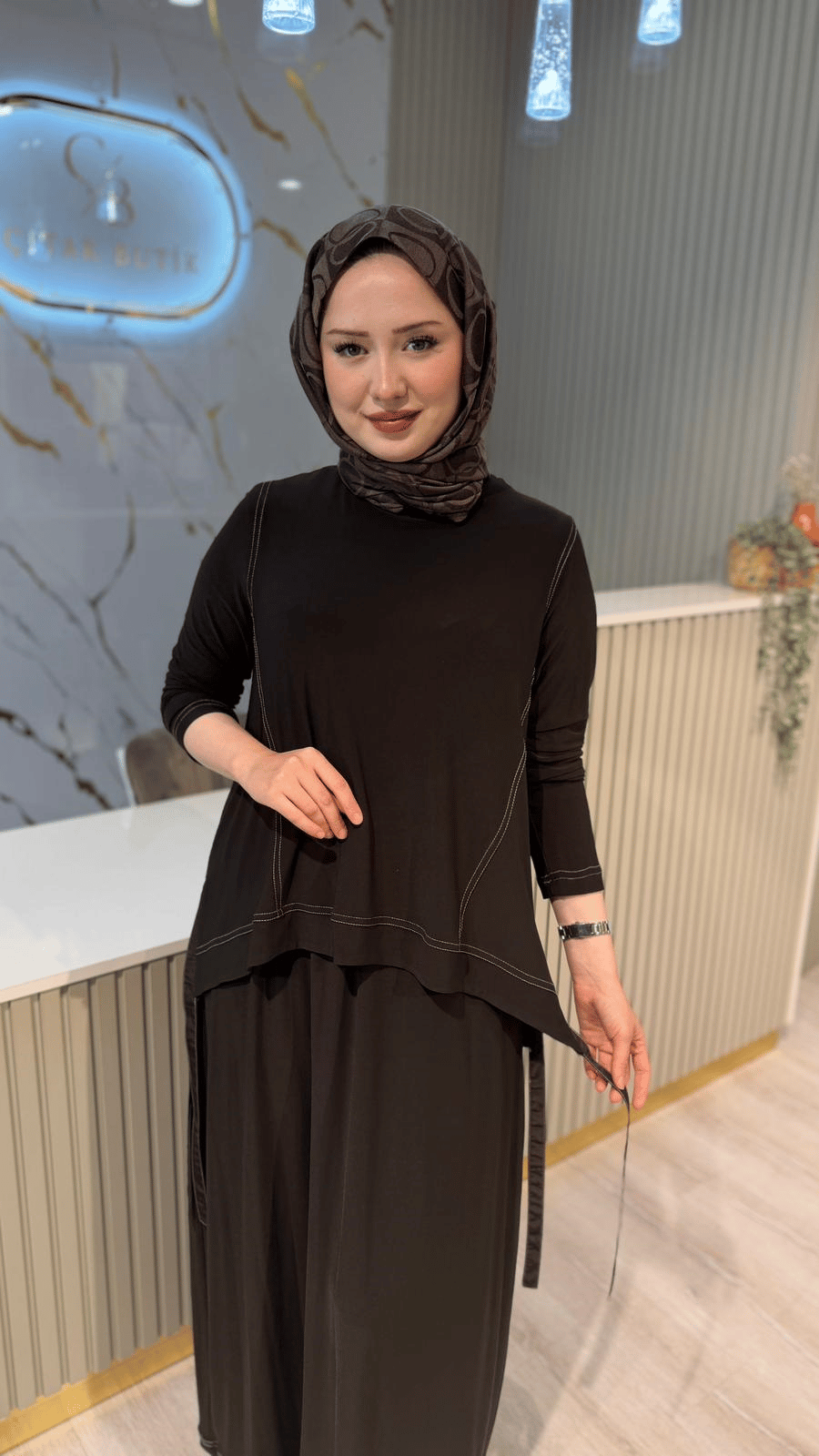 NURCAN ÇETİN 26562 İKİLİ TARZ ELBİSE- KAHVE