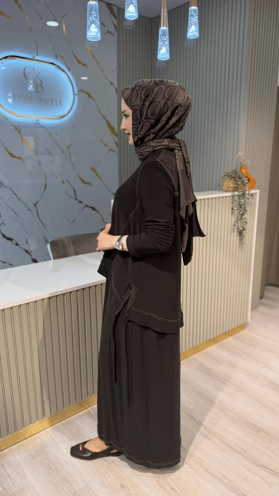NURCAN ÇETİN 26562 İKİLİ TARZ ELBİSE- KAHVE