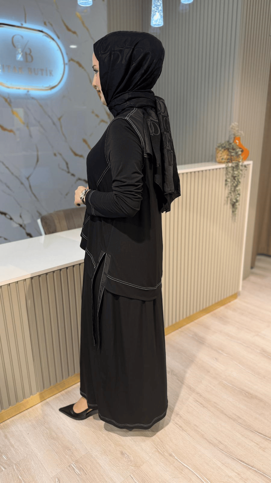 NURCAN ÇETİN 26562 İKİLİ TARZ ELBİSE- SİYAH