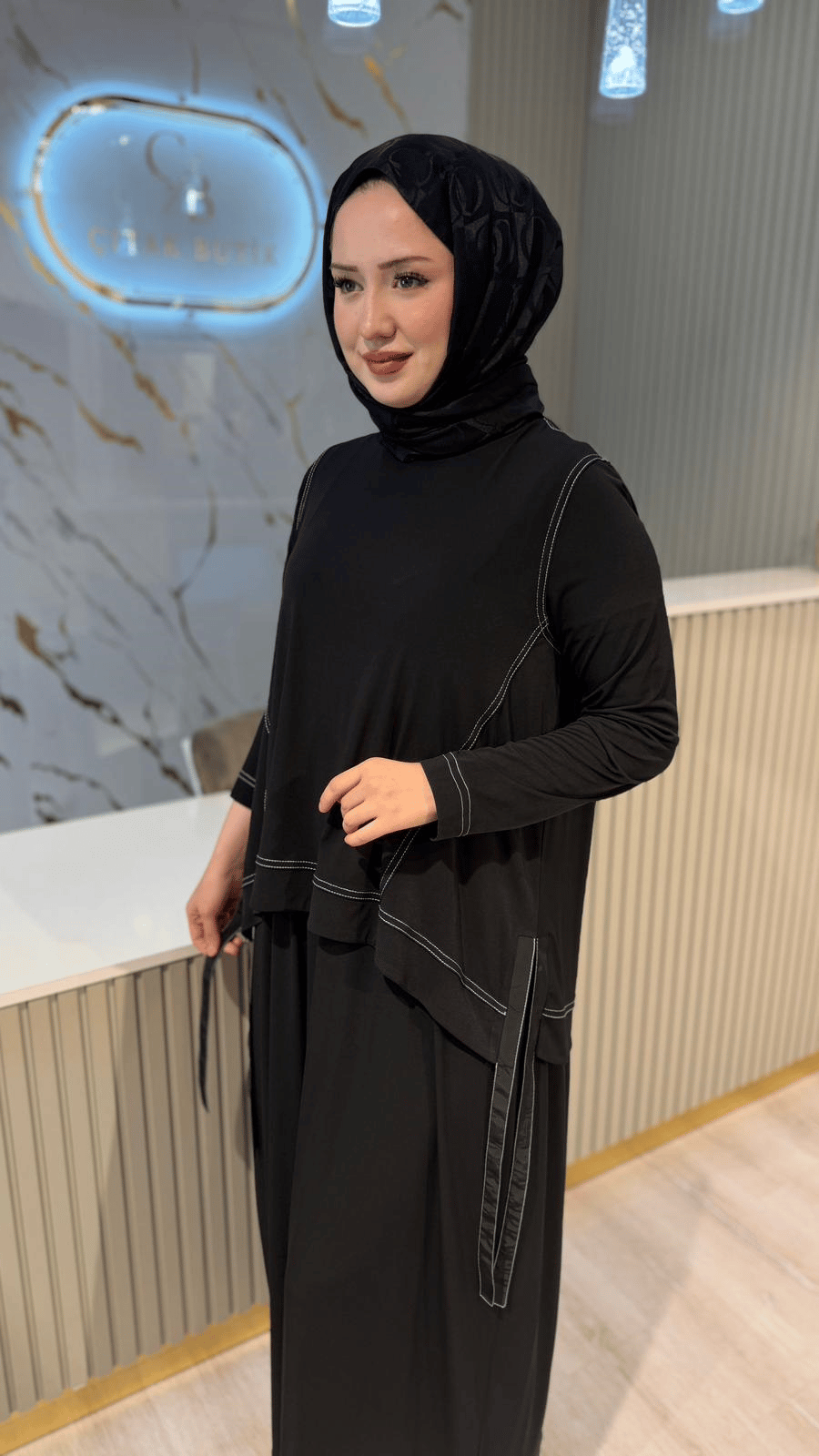 NURCAN ÇETİN 26562 İKİLİ TARZ ELBİSE- SİYAH