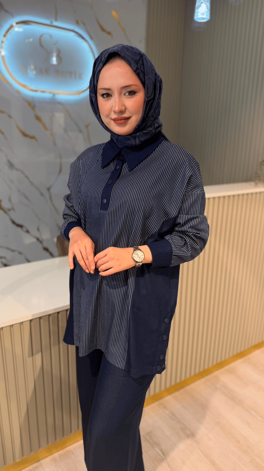 NUSS 01040 ÇİZGİ DETAY TAKIM - LACİVERT