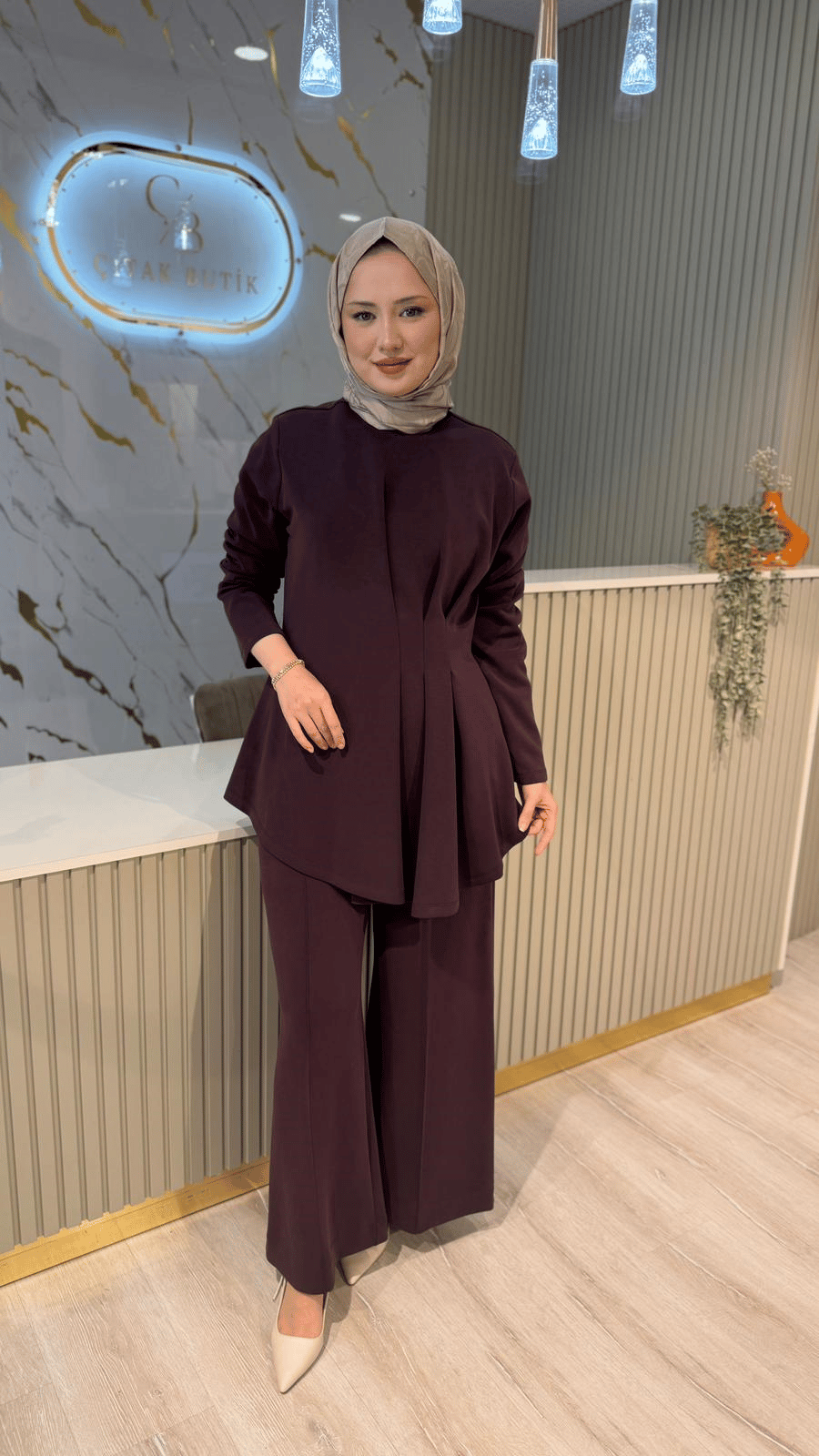 NUSS 01044 PİLE DETAY PANTOLONLU TAKIM- MÜRDÜM