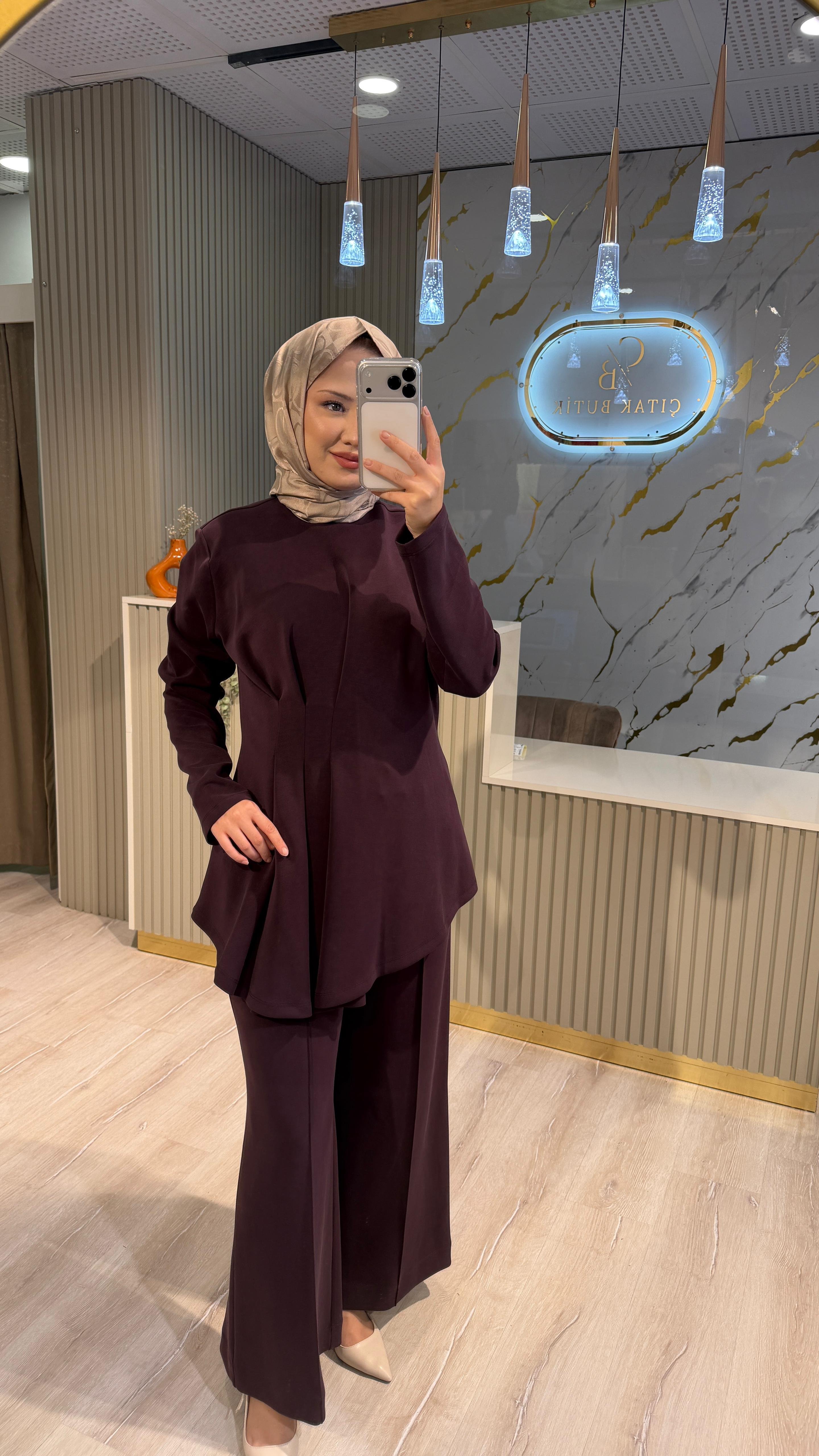 NUSS 01044 PİLE DETAY PANTOLONLU TAKIM- MÜRDÜM
