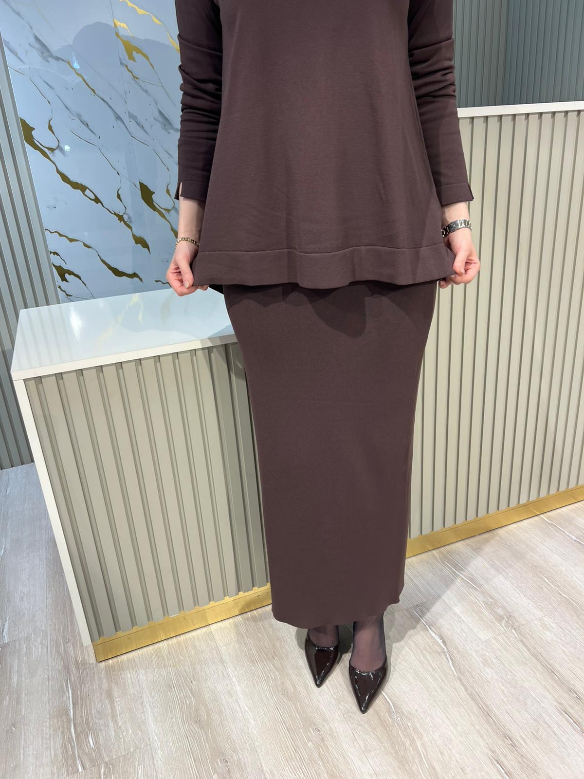 NUSS 013 MERSERİZE ETEK-KAHVE