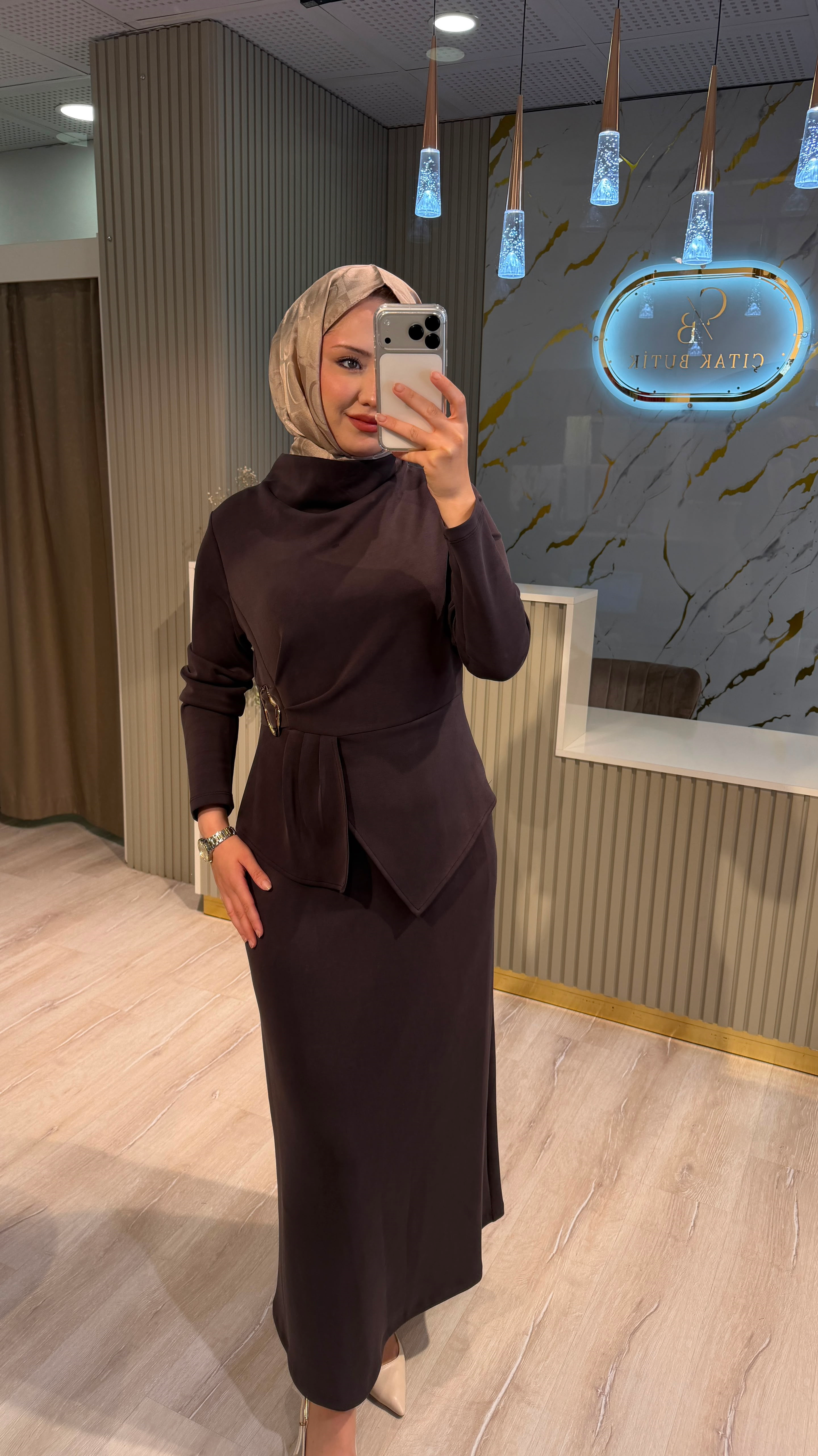 NUSS 02051 TOKALI ELBİSE - KAHVE