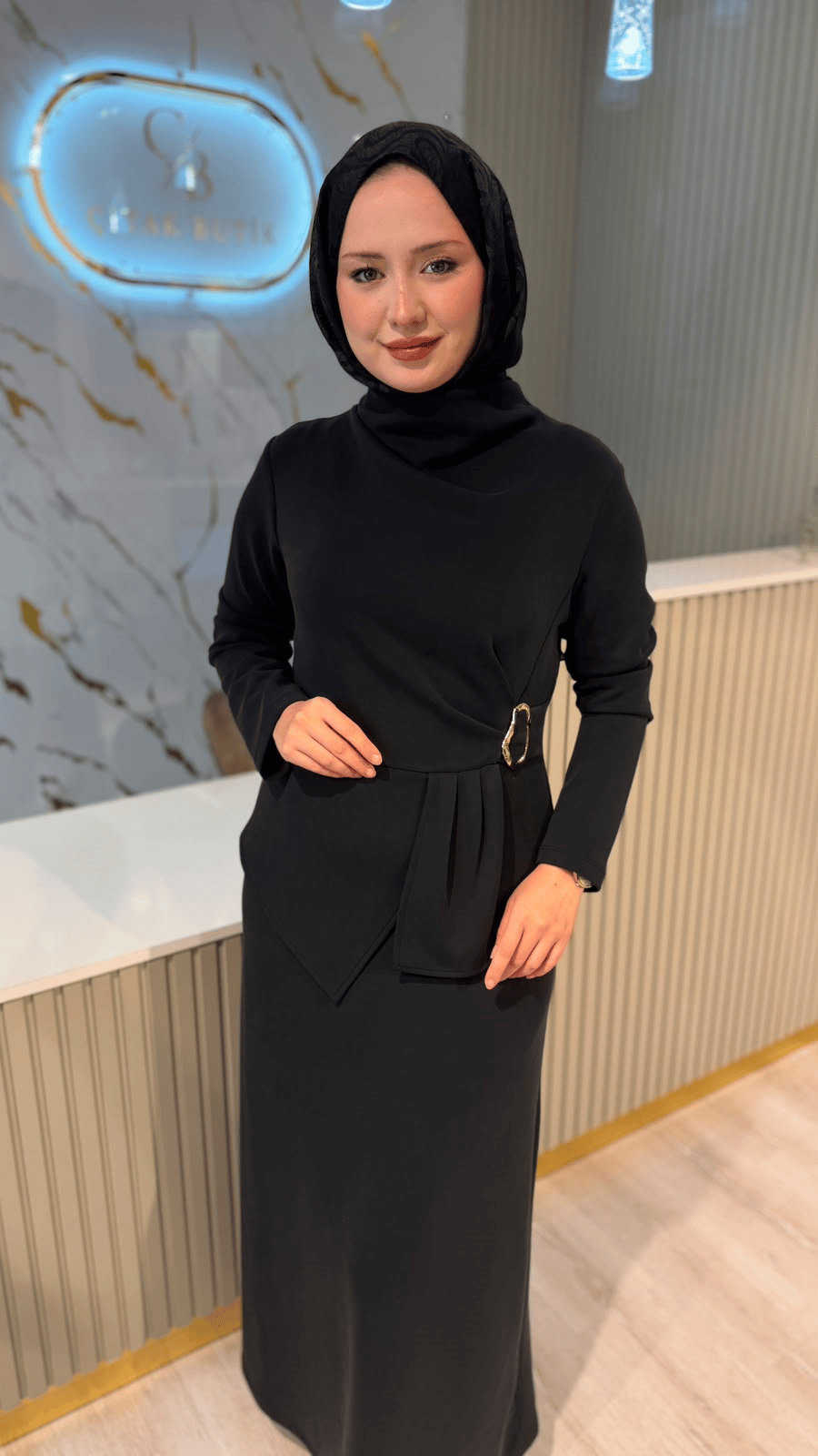 NUSS 02051 TOKALI ELBİSE - SİYAH