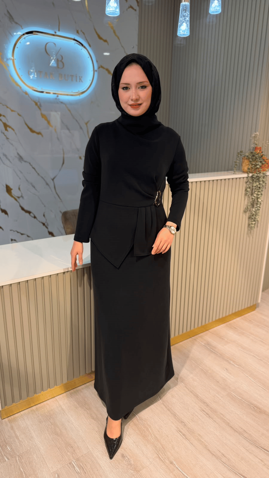 NUSS 02051 TOKALI ELBİSE - SİYAH