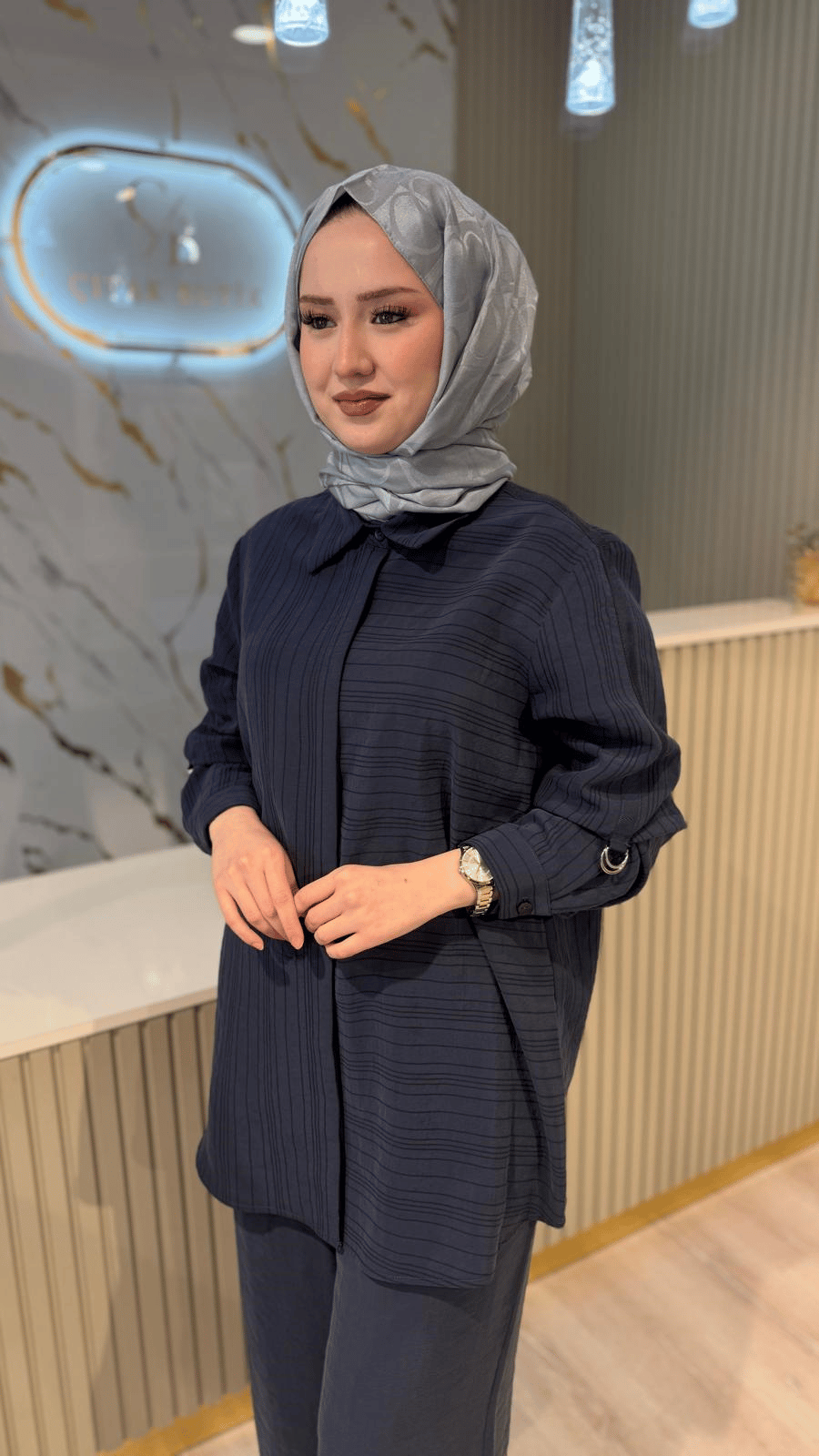 NUSS 1055 ÇİZGİ DESEN TAKIM - LACİVERT