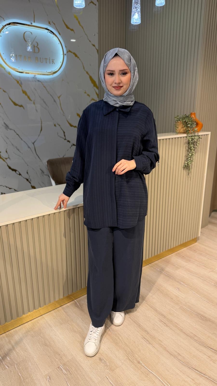 NUSS 1055 ÇİZGİ DESEN TAKIM - LACİVERT